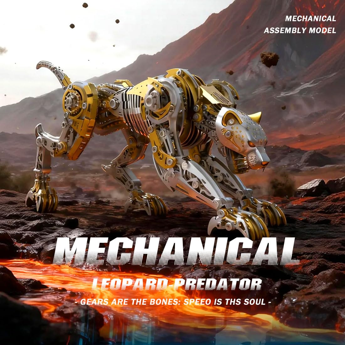 Puzzle 3D in metallo per adulti, modello leopardato meccanico 3D completamente in metallo, kit con arti e coda dinamiche, ideale per regali e decorazioni (506 pezzi/oro)