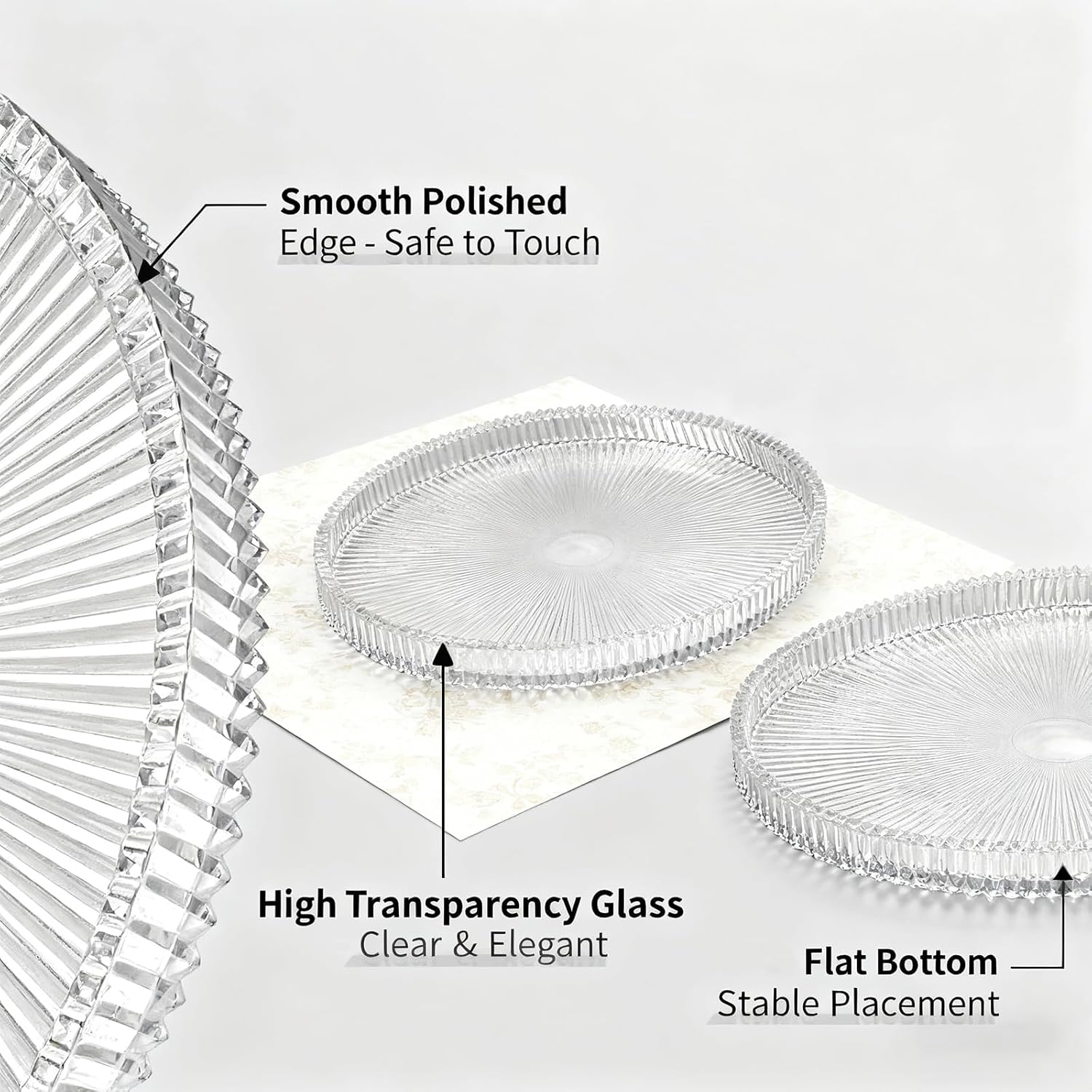 2 Pack Round Glass Serving Trays - Clear Serving Tray for Breakfast, Desserts, Jewelry & Perfume Display,10 Inches Diameter Glass Tray, Home Decoration