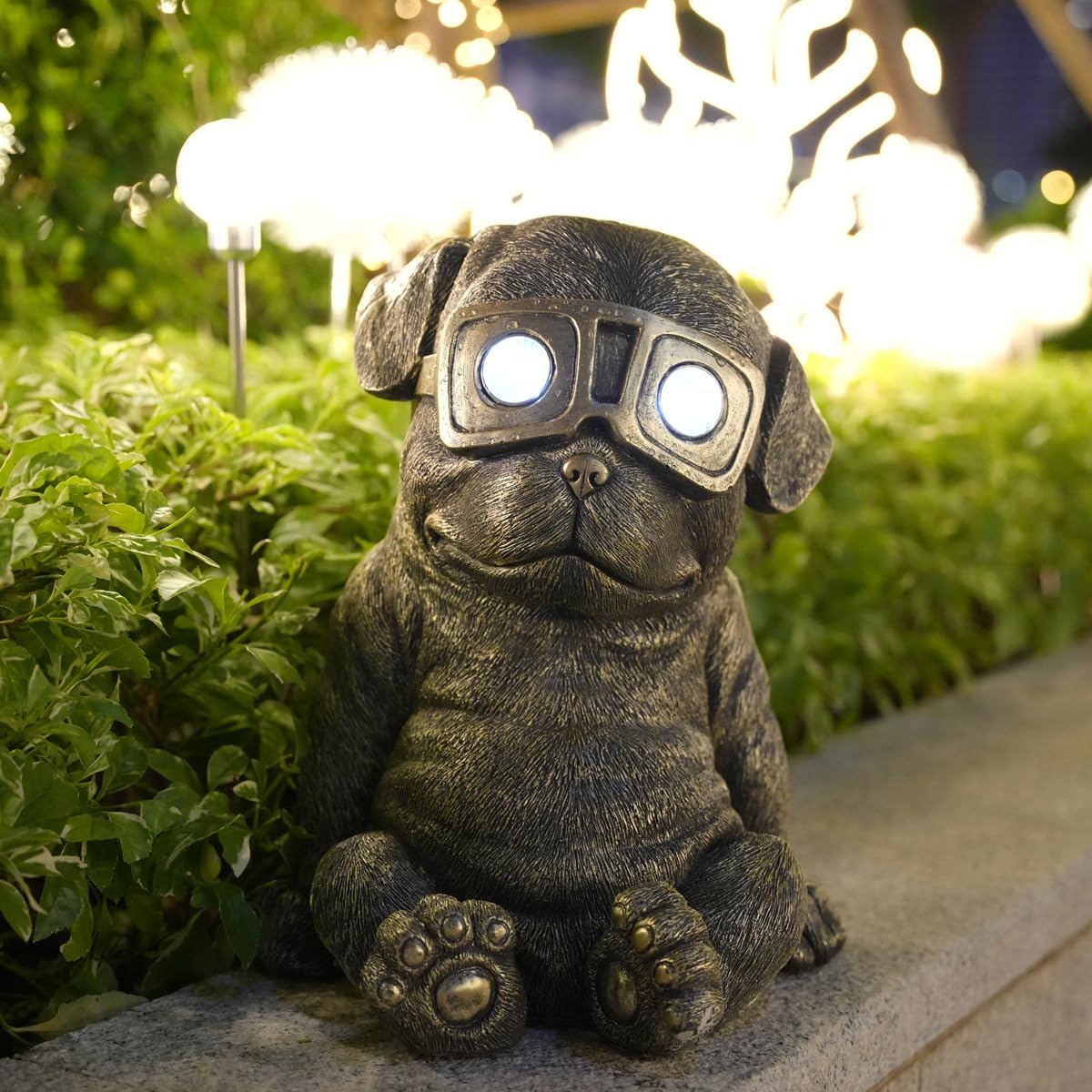 Large Garden Statue Dog Solar Lamp Succulents with LED Light 15" Dog Sculpture Courtyard Balcony Home Decoration