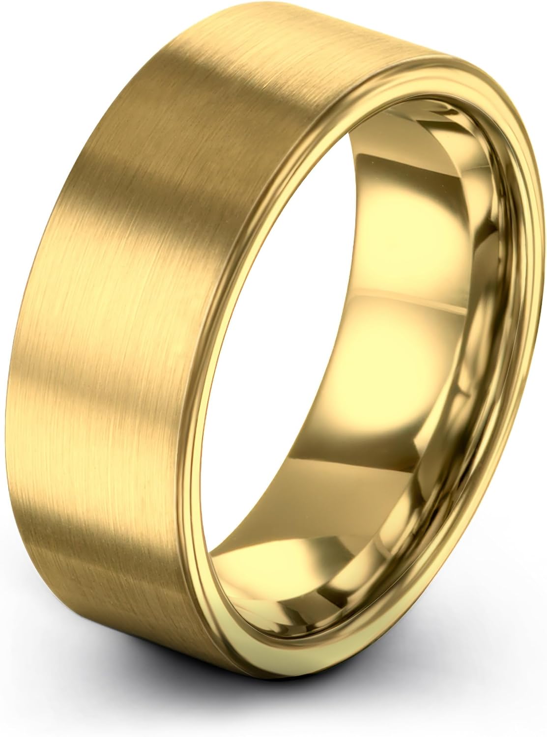 Tungsten Wedding Band Ring 8mm Men Women Comfort Fit 18k Yellow Gold Grey Flat Cut Brushed Polished