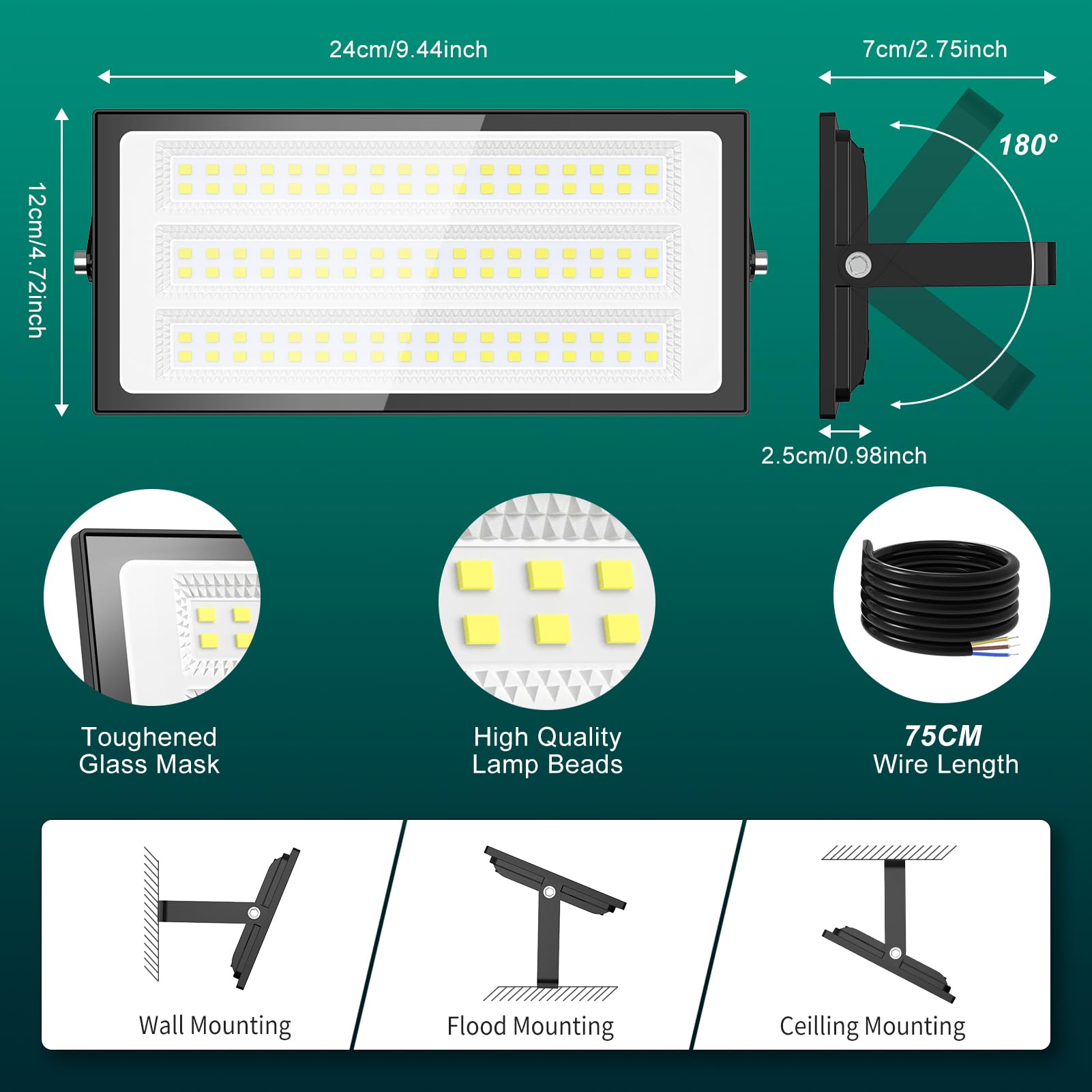 Viugreum 100W Faretto LED da Esterno 10 pezzi, Super illuminoso Faretti Led 10000LM, 6500K Bianco Freddo Faro LED Esterno, IP65 Impermeabile Faretti LED Esterno, Faro LED per Cortile, Terrazza, Garage