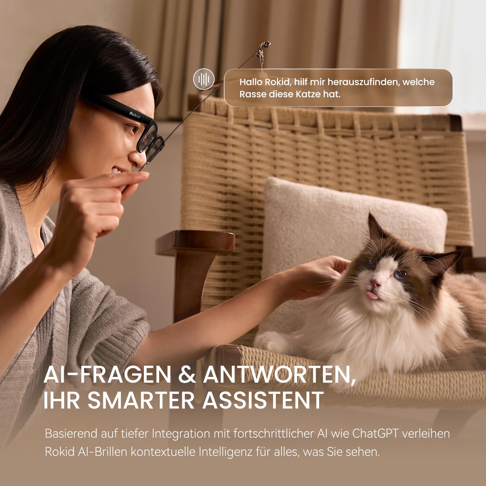 Rokid AI Glasses Style (ohne Display), Smart KI-Brille mit Gemini & ChatGPT, 12MP Kamera, Intelligente Brille mit Open-Ear Audio, Sprachsteuerung, Freisprechfunktion für Reisen & Business
