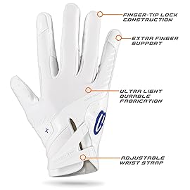 Grip Boost Football Gloves - Peace Stealth 6.0 Boost Plus Sticky Technology - Adult and Youth Football Gloves for Wide Receiver - Men\'s and Boys Sizes (White/Royal Blue, Large)