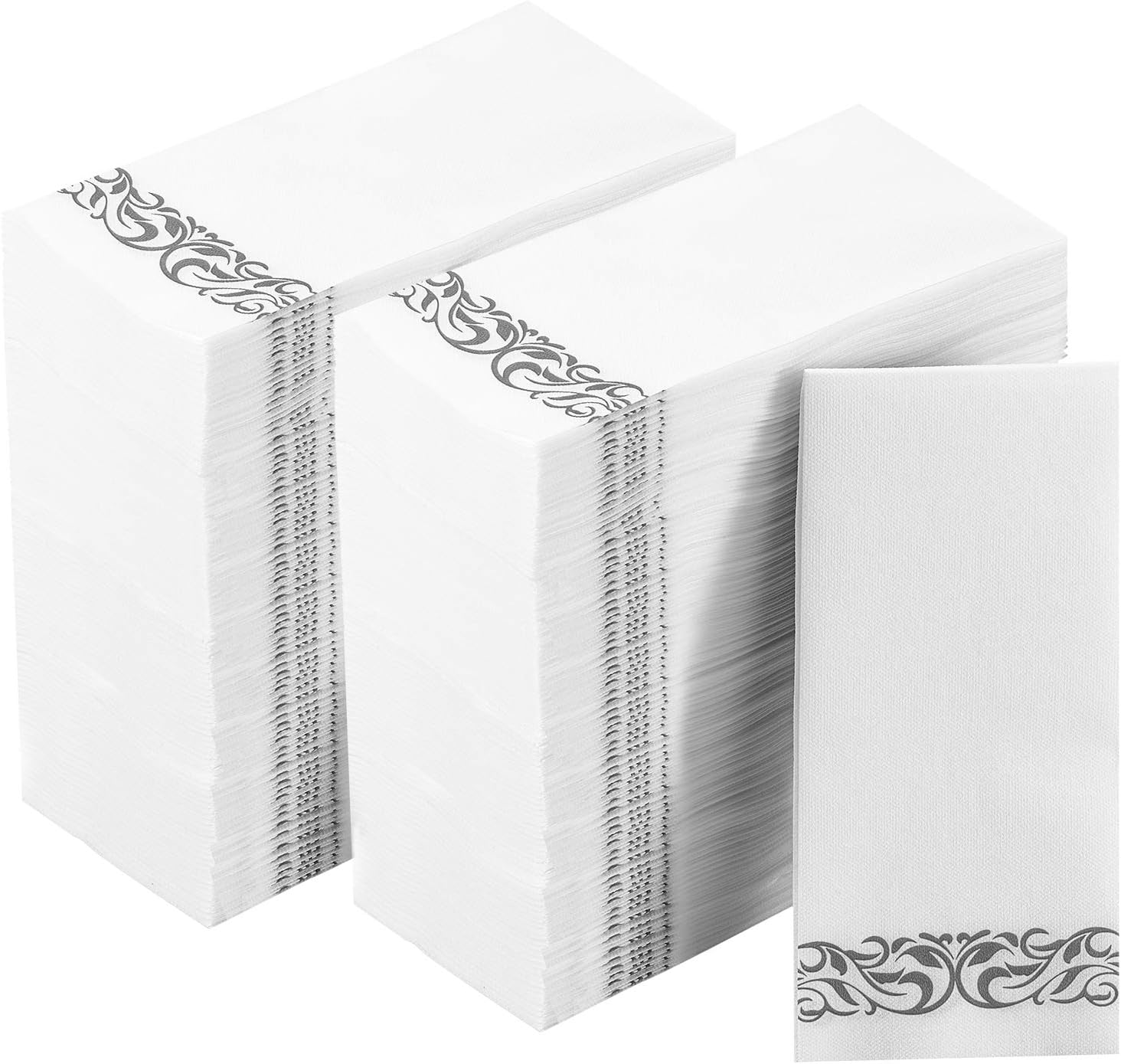 Vplus 400 Pack Paper Napkins Guest Towels Disposable Premium Quality 3-ply Dinner Napkins Disposable Soft, Absorbent, Perfect for Kitchen, Wedding, Parties, Dinners or Events(Silver)