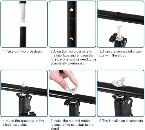 Miniatura 7 de Meking Soporte de fondo de fotos en forma de T, 4 x 6.5 pies, sistema de soporte de fondo portátil con 2 abrazaderas de resorte para estudio de