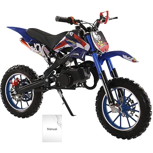 49cc Dirt Bike for Adults & Kids,Kids Dirt Bike Mini Dirt Bikes,2-Stroke Gas Power Motocross Off-Road, Mini Pit Bike with Front Rear Disc Brakes, High-Speed Racing Motorcycle for Kid 40KM/H (blue)