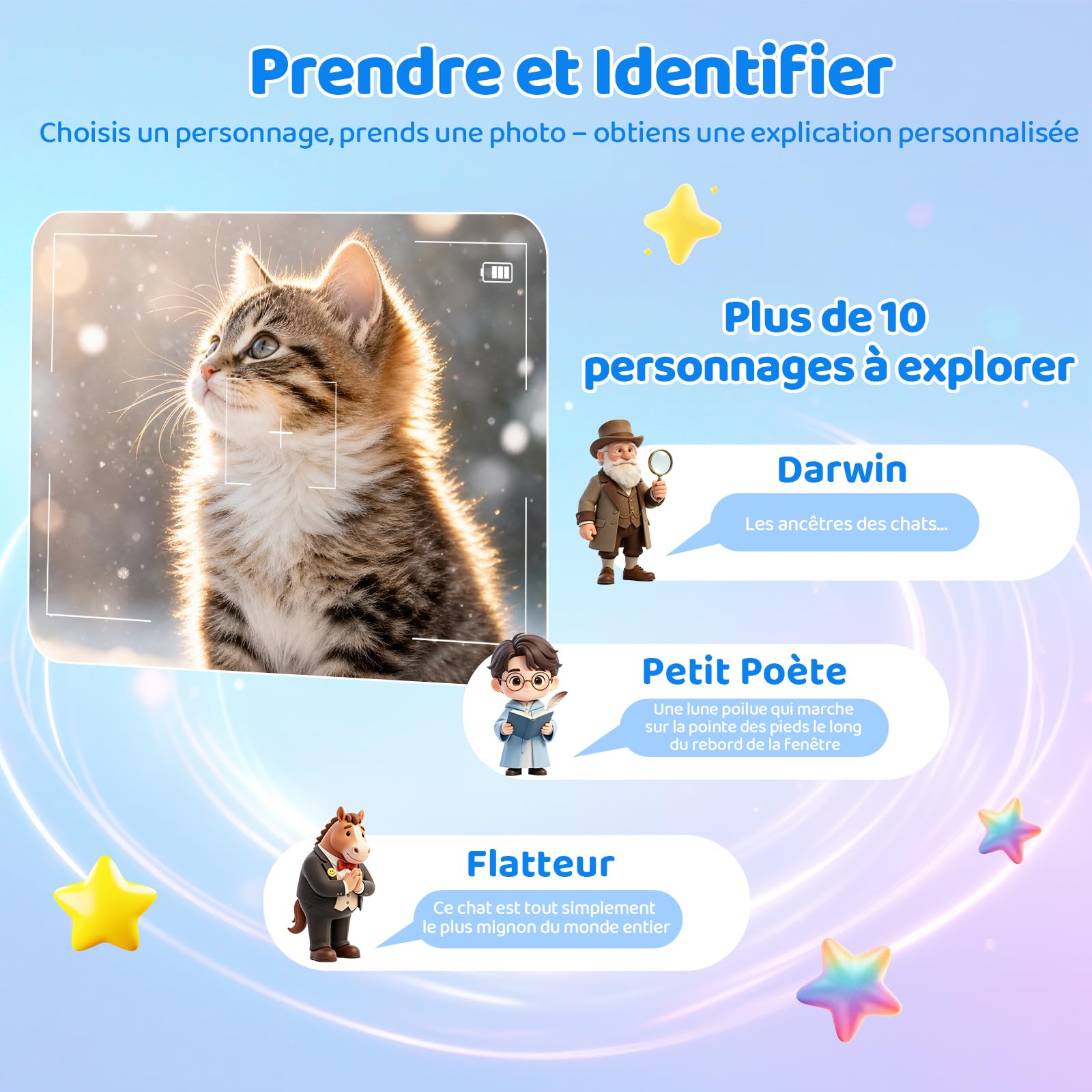 CHAKEYAKE Appareil Photo Instantané Enfants, Appareil Photo Numérique Écran de 2,4 Pouces avec Imprimante Vocale IA, Contrôle Vocal, Reconnaissance d' Objets et de Mots, Q&R, Créatifs & Filtres
