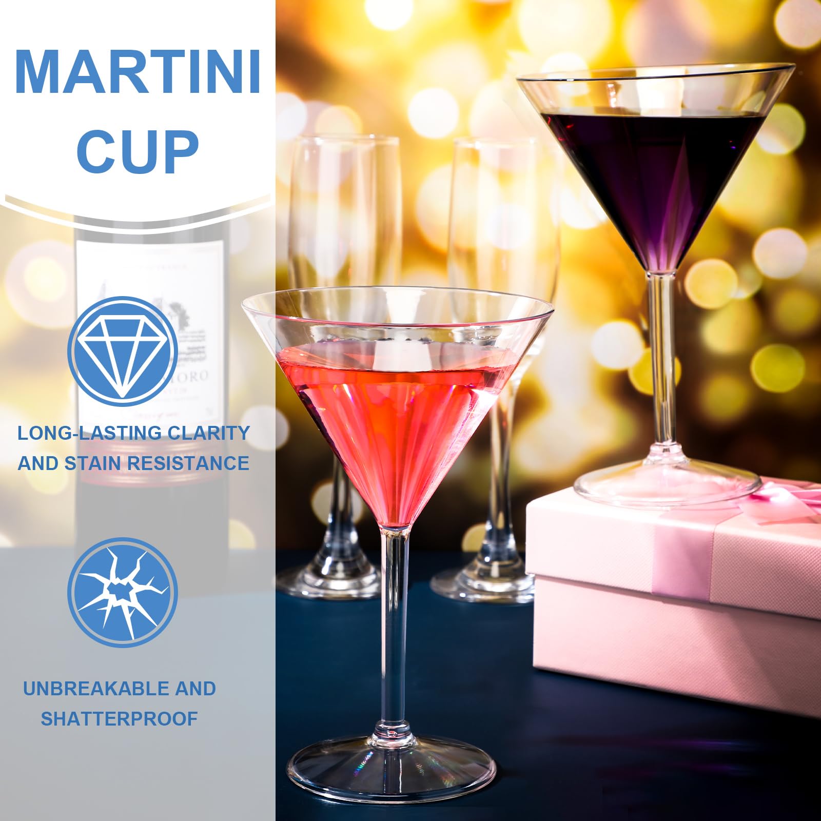 Bicchieri da Martini in plastica acrilica, infrangibili, per cocktail, dessert, cocktail, cocktail, bevande, bicchieri, per la casa, bar, ristorante, matrimoni, feste, 8 pezzi