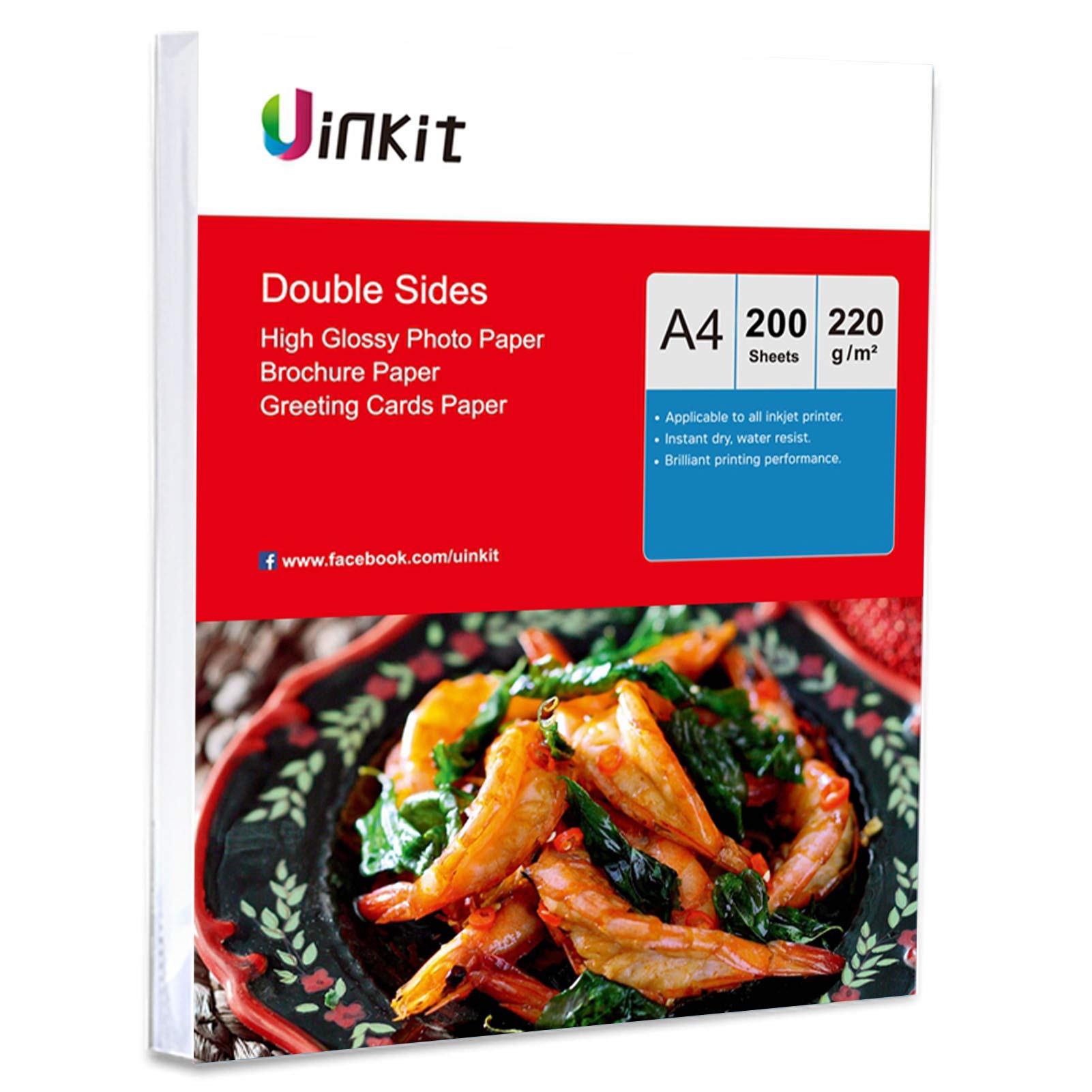 A4 Double Sided High Glossy Inkjet Paper - 200Sheets Uinkit 220Gsm Photo Paper for Inkjet Printing Only
