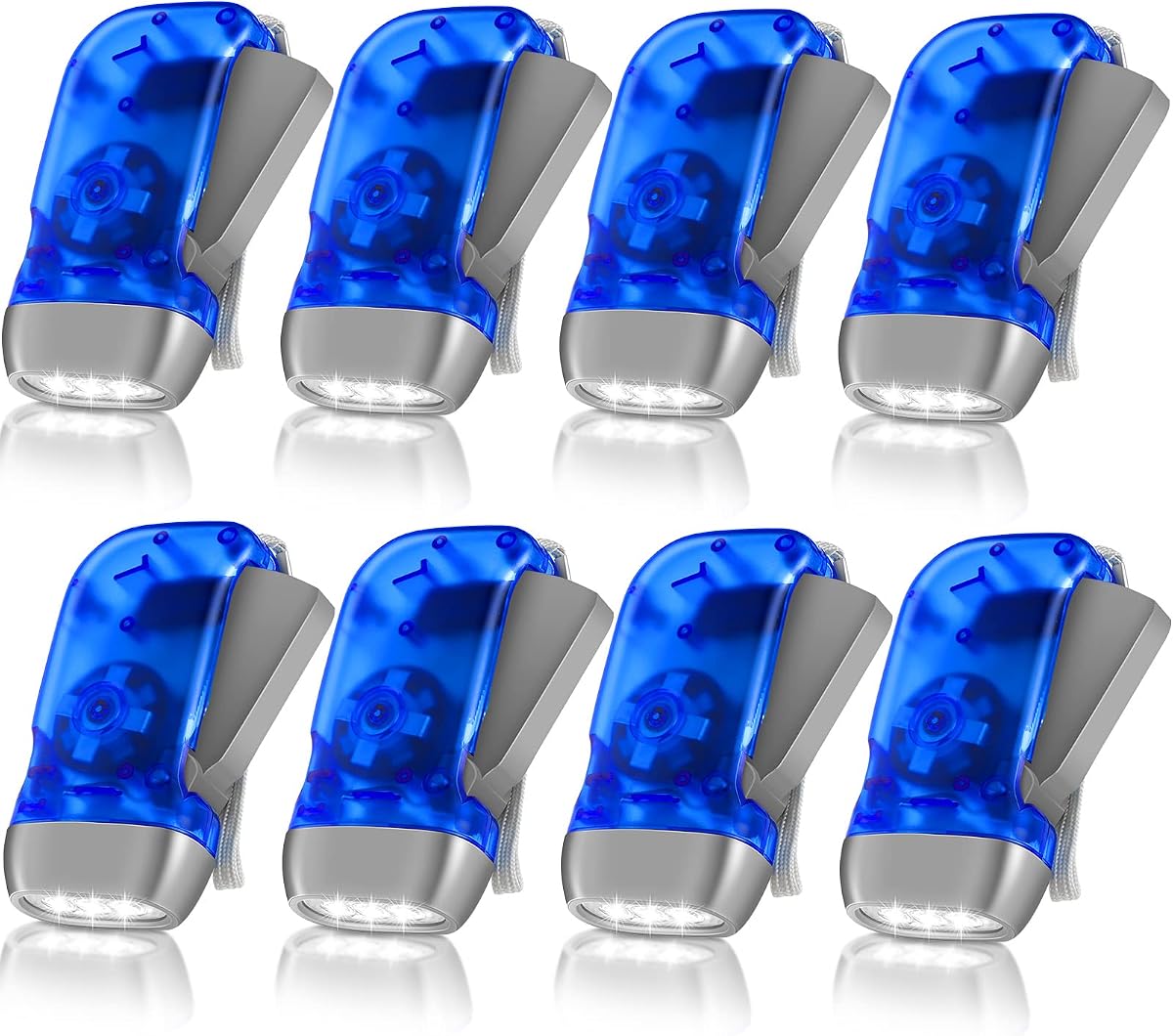 Mudder 8 Pack Hand Crank Flashlight 3 LED Hand Press Emergency Flashlight No Battery Portable Wind-up Powerful Safety Tool for Camping, Hiking, Outdoor Survival Sports and Home Power Outage(Blue)