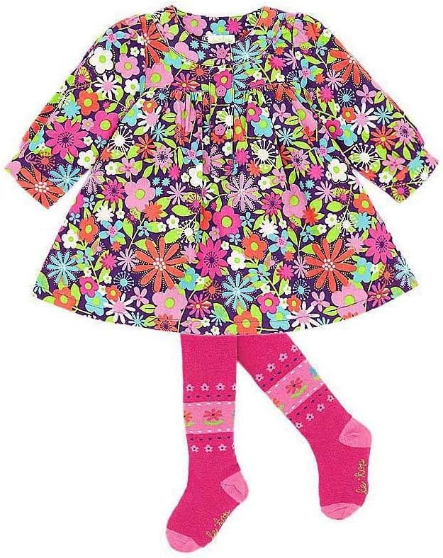 Le Top Baby-Girls Infant Posy Party Floral Corduroy Dress w/Tights set