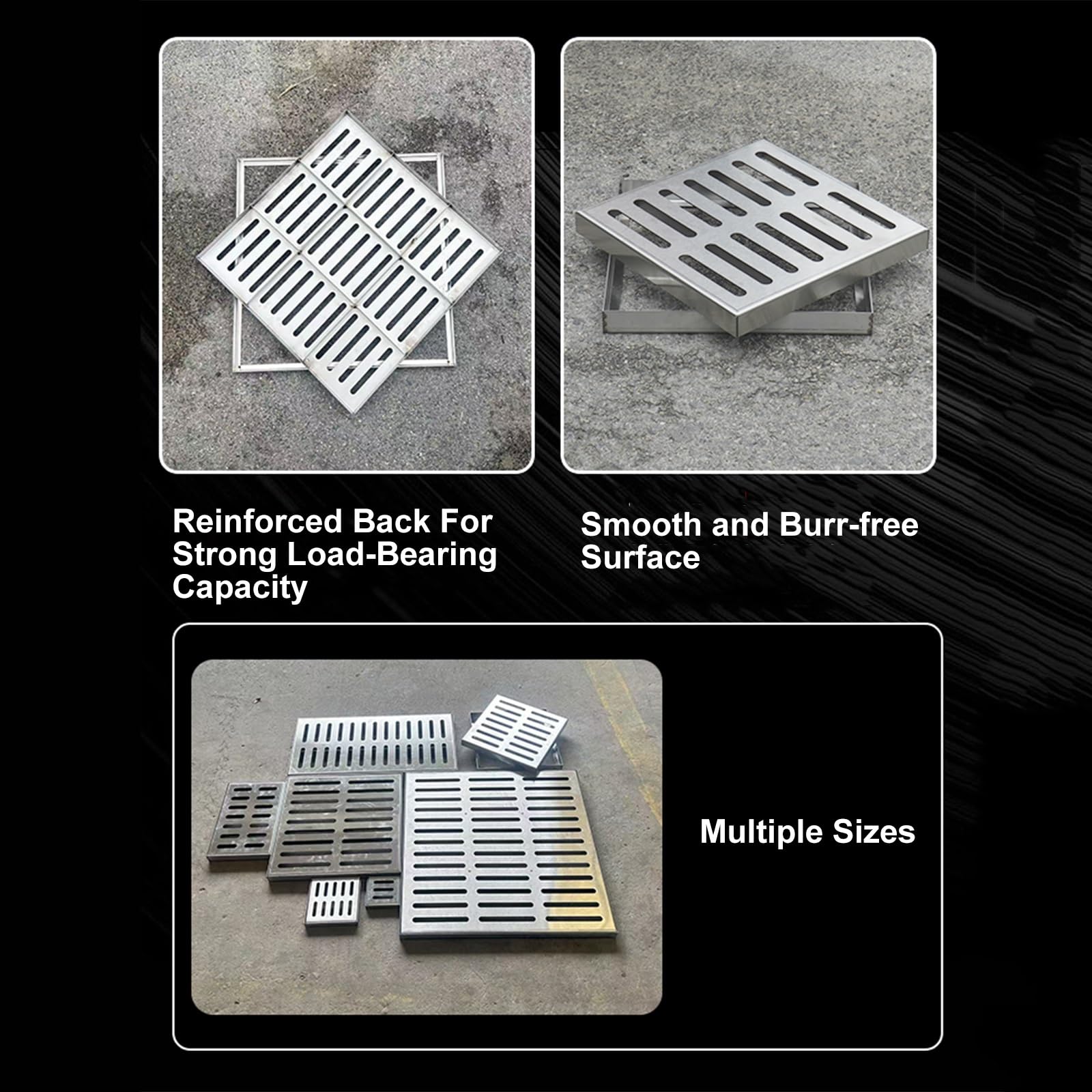Tapa de Drenaje Exterior, Rejilla Cuadrada de Acero Inoxidable para sumideros, Apta para Patios y entradas de vehículos, Tapa de alcantarilla Inoxidable, 60x40x3 cm (24x16x1.2 Pulgadas) y SL
