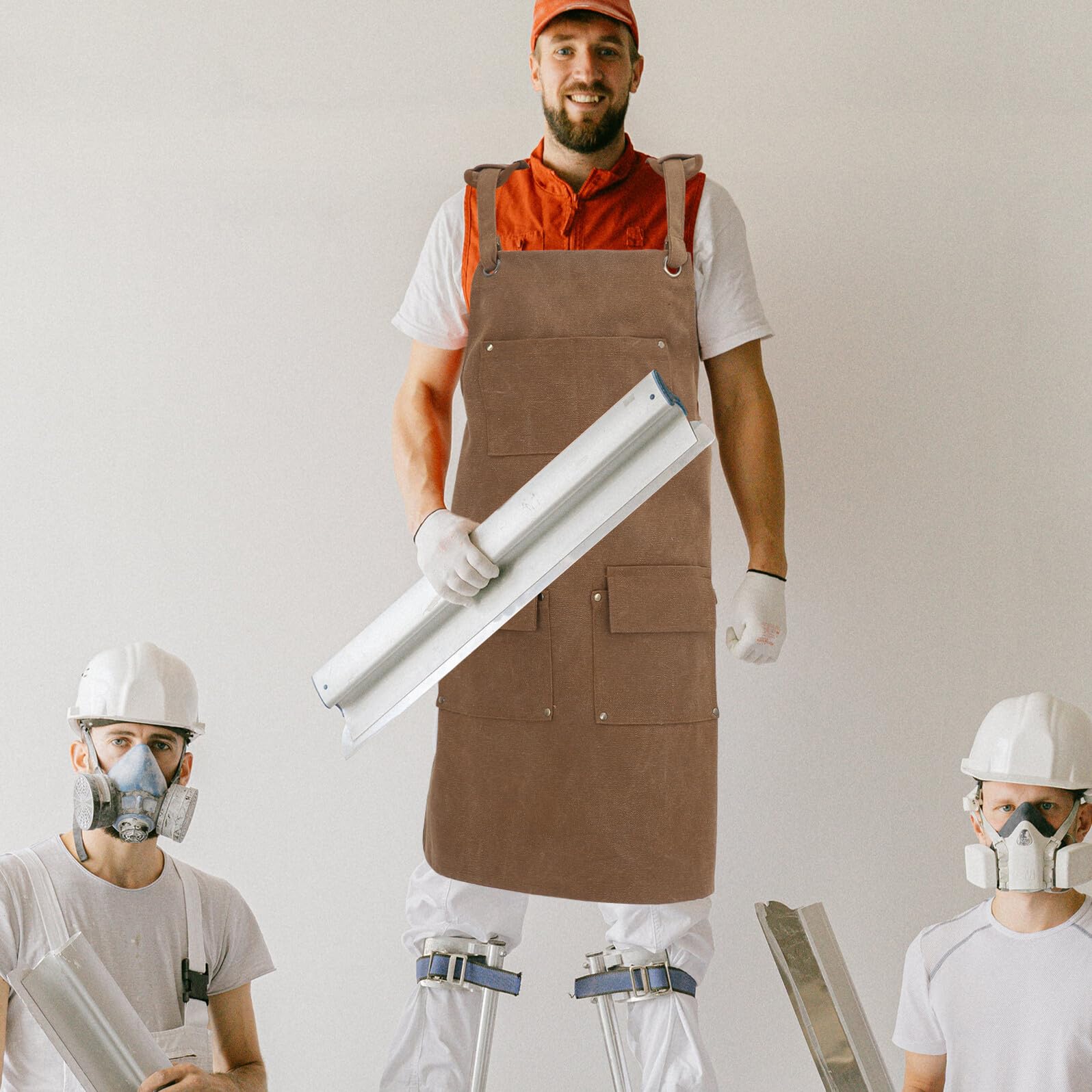 VILLCASE Arbeitsschürze aus Dickem Segeltuch für Männer Zimmermannsschürze mit Verstellbaren Trägern Mehrere Taschen Robuste Werkstattschürze für Holzarbeiten Garten und Küche