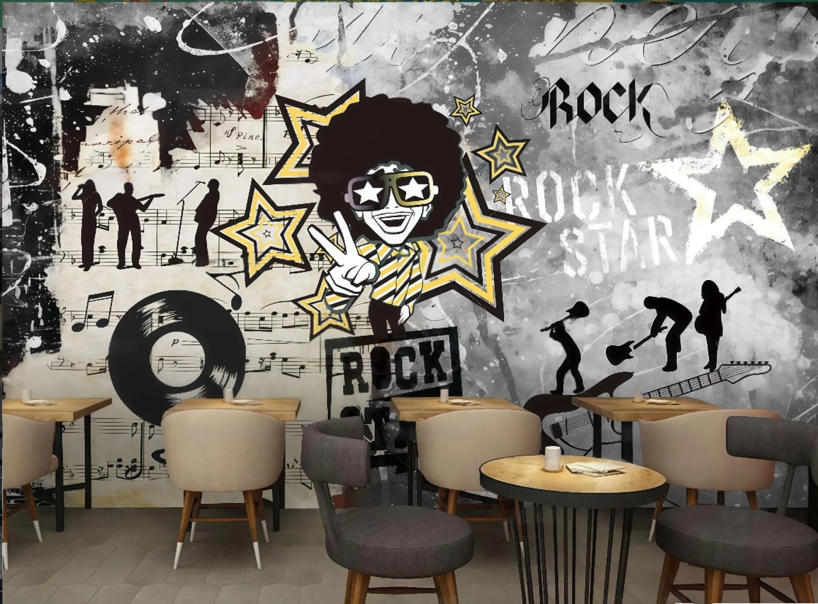 Ręcznie malowana tapeta, hip-hop, muzyka rockowa, motyw, popołudniowa herbata, napoje, bar przekąskowy, tło ścienne, tapeta z zachodniej restauracji, fototapeta do kawiarni, 3D, 250 x 175 cm