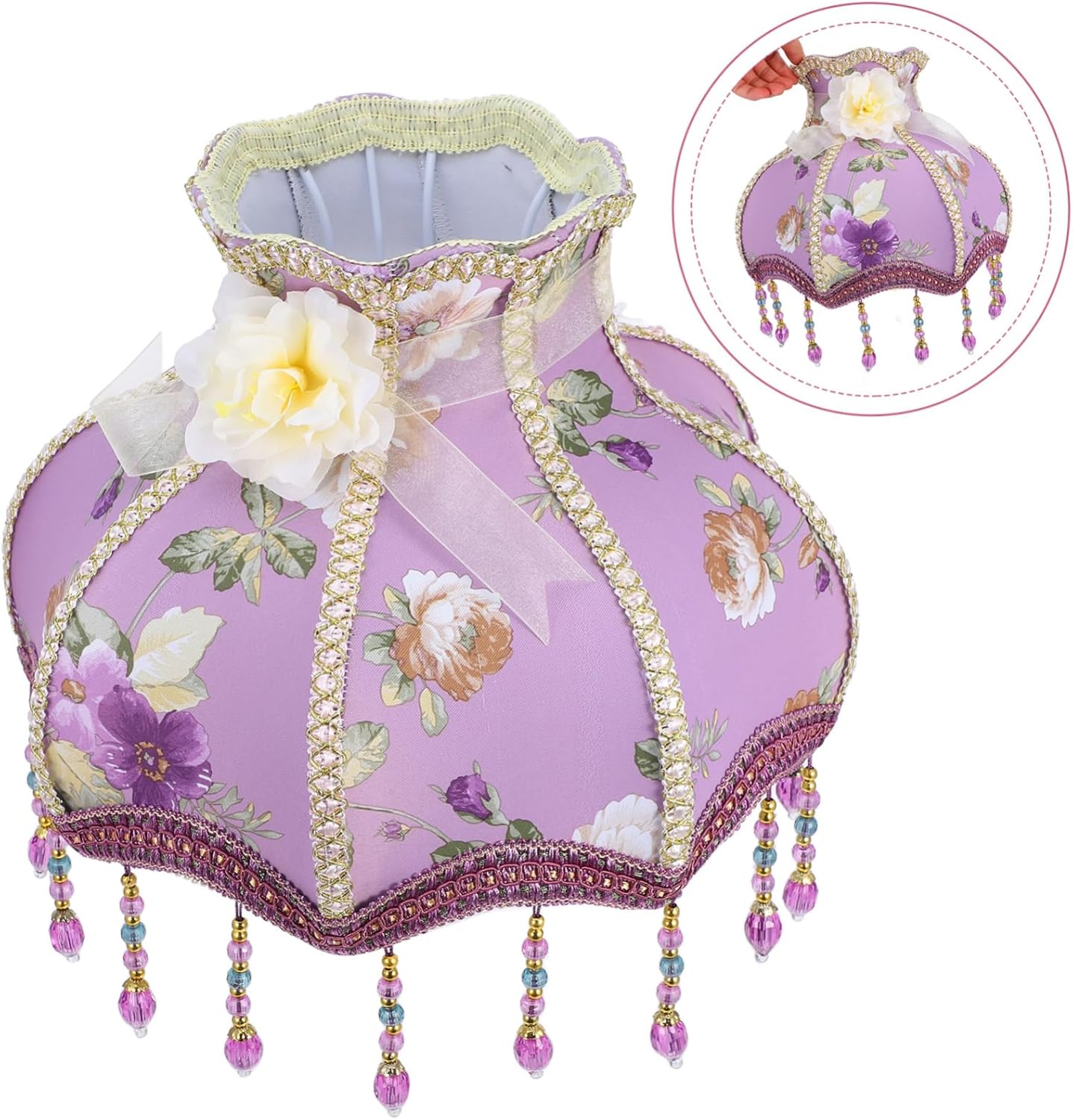 jojofuny Lace Lampshade for Table and Floor Lamps Elegant Vintage Lamp Cover Purple Lily Flower Pattern Cozy Lighting