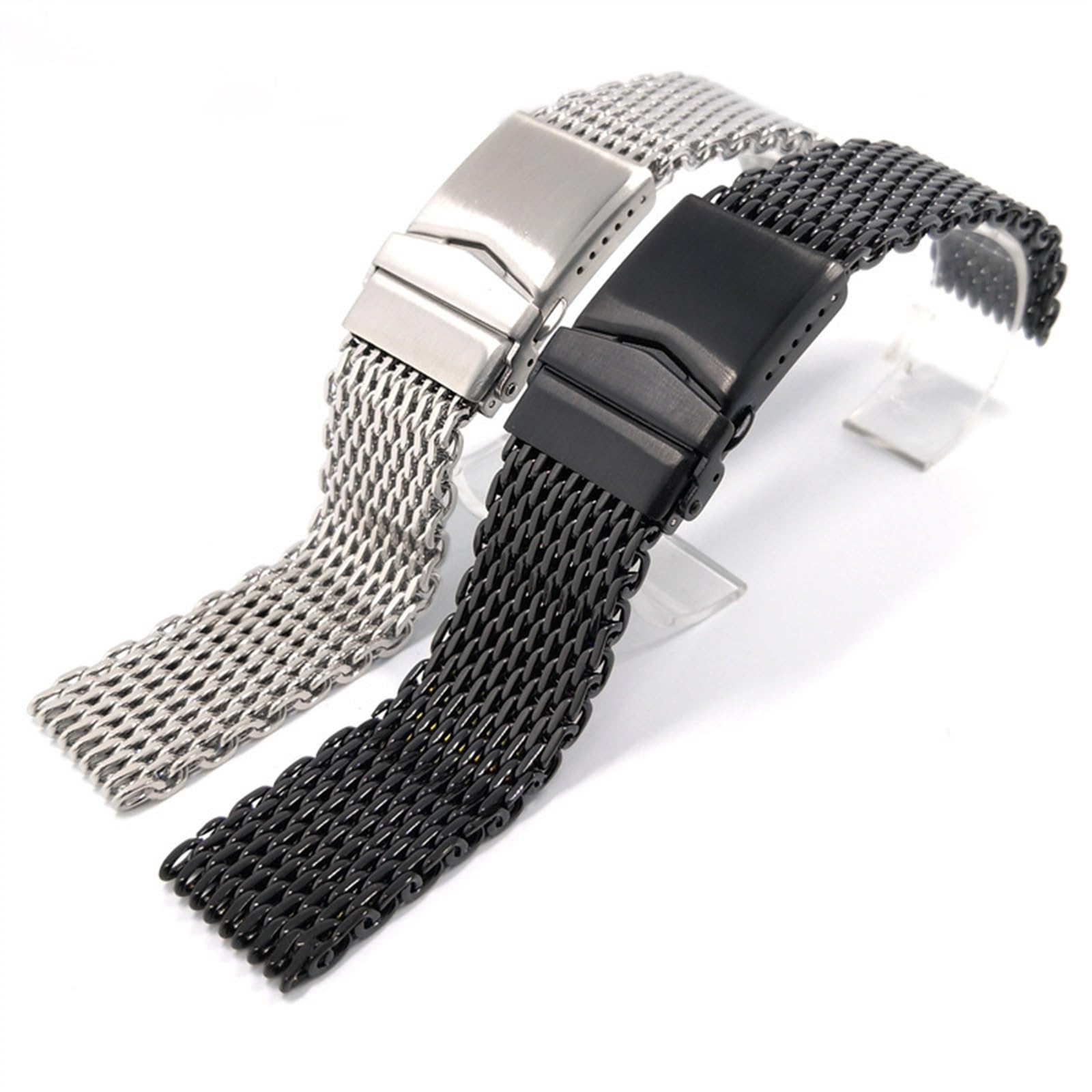 Pasek do zegarka z siatki ze stali nierdzewnej 18 mm 20 mm 22 mm Unisex Shark Mesh Regulowany solidny pasek z klamrą Pasek do zegarka wymienny do inteligentnych lub tradycyjnych zegarków