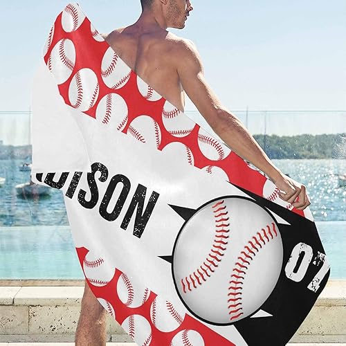 Miniatura 2 de Artsadd Toalla de playa personalizada para adultos, manta de playa personalizada con bola roja y blanca con nombre inicial como regalo de fiesta