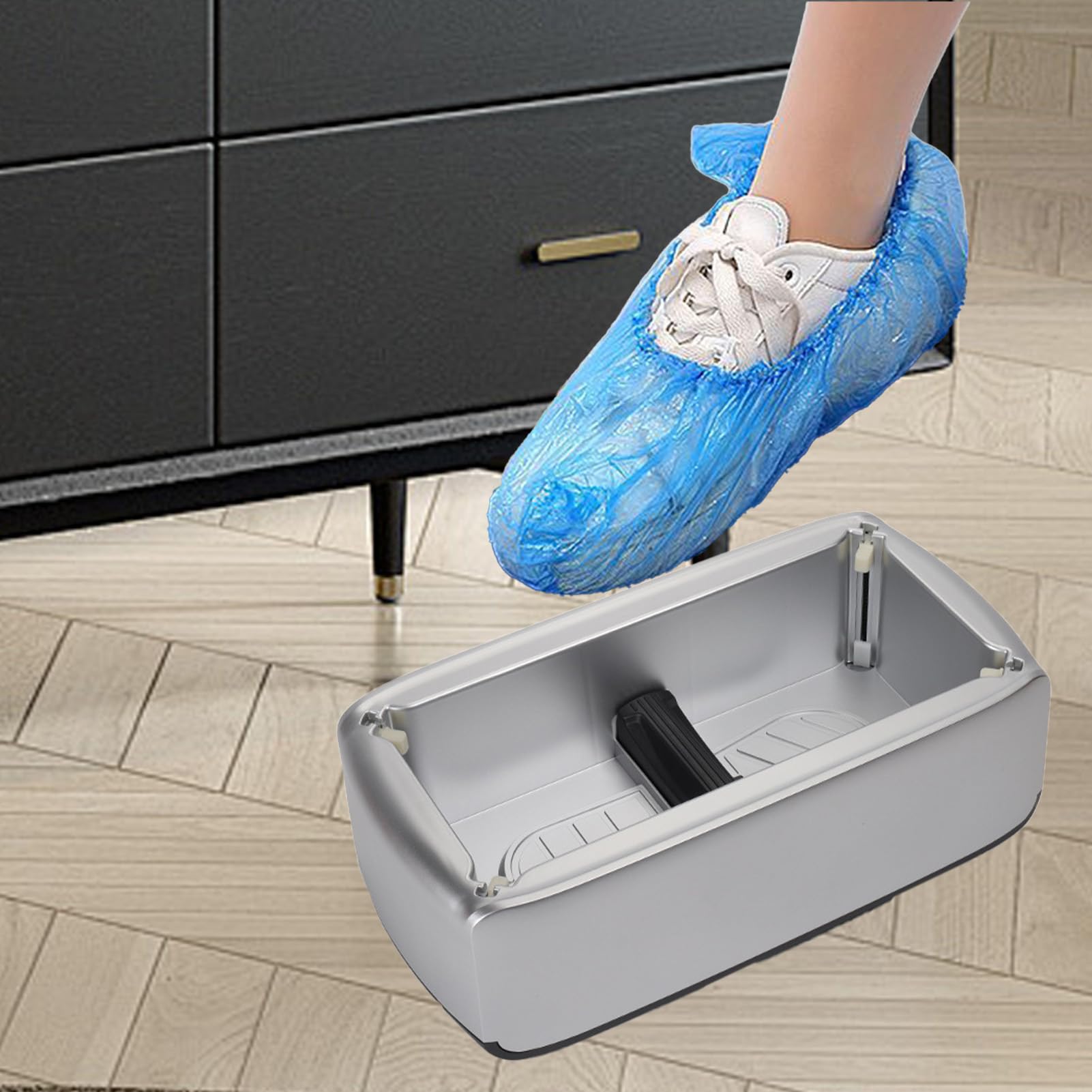 Tappatrice per scarpe – Distributore di imballaggio, protezione per scarpe | 100 rivestimenti usa e getta | per interni, ufficio, casa, officina, sicurezza, igiene, pulizia, dispositivo di protezione