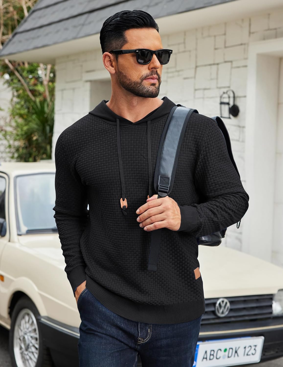 COOFANDY Mens Hooded Sweatshirt Casual Long Sleeve Drawstring Waffle Knit Hoodies Slim Fit Hoodies Pullover - Image 2