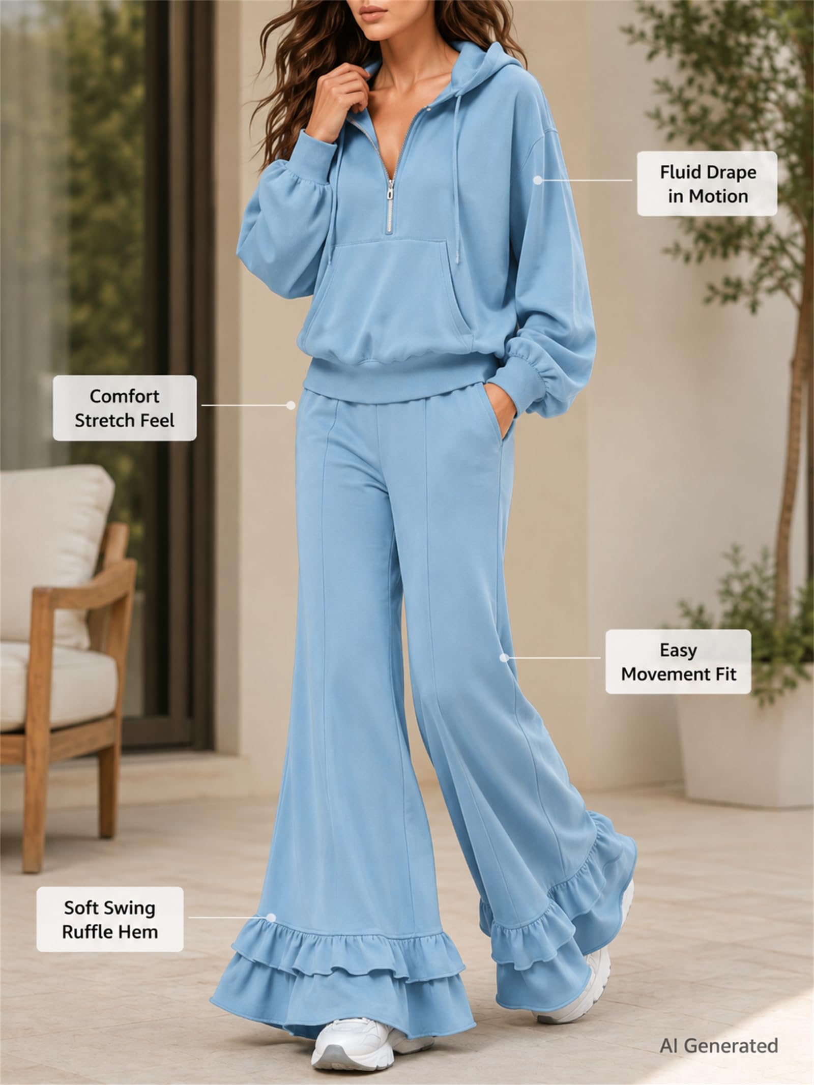 Conjunto deportivo de 2 piezas con capucha y media cremallera para mujer