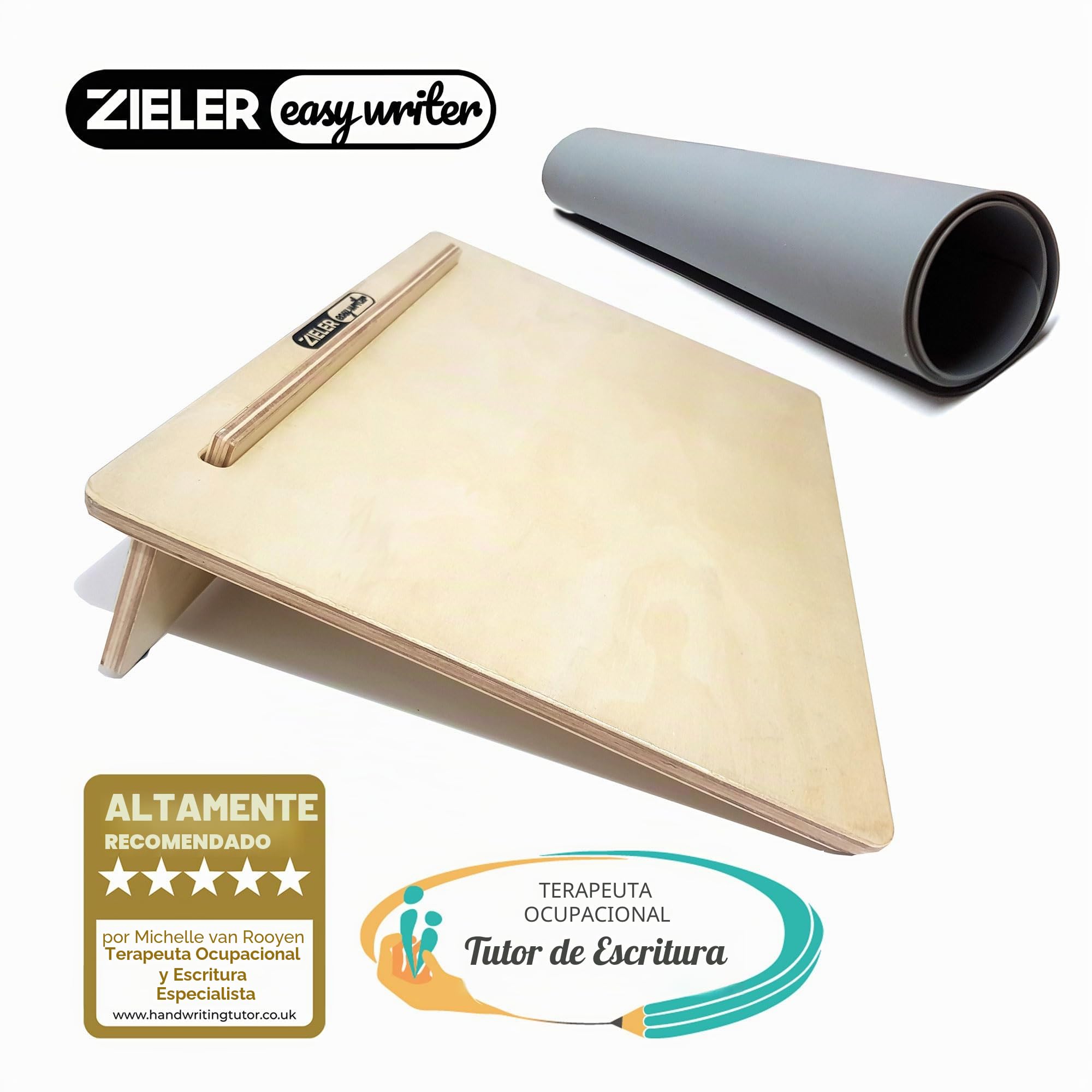 Zieler Pendiente ergonómico de escritura grande A3 con alfombrilla de agarre para una mejor postura de escritura. Acabado de madera lacada de primera calidad con ángulo de 20 grados. Adecuado para