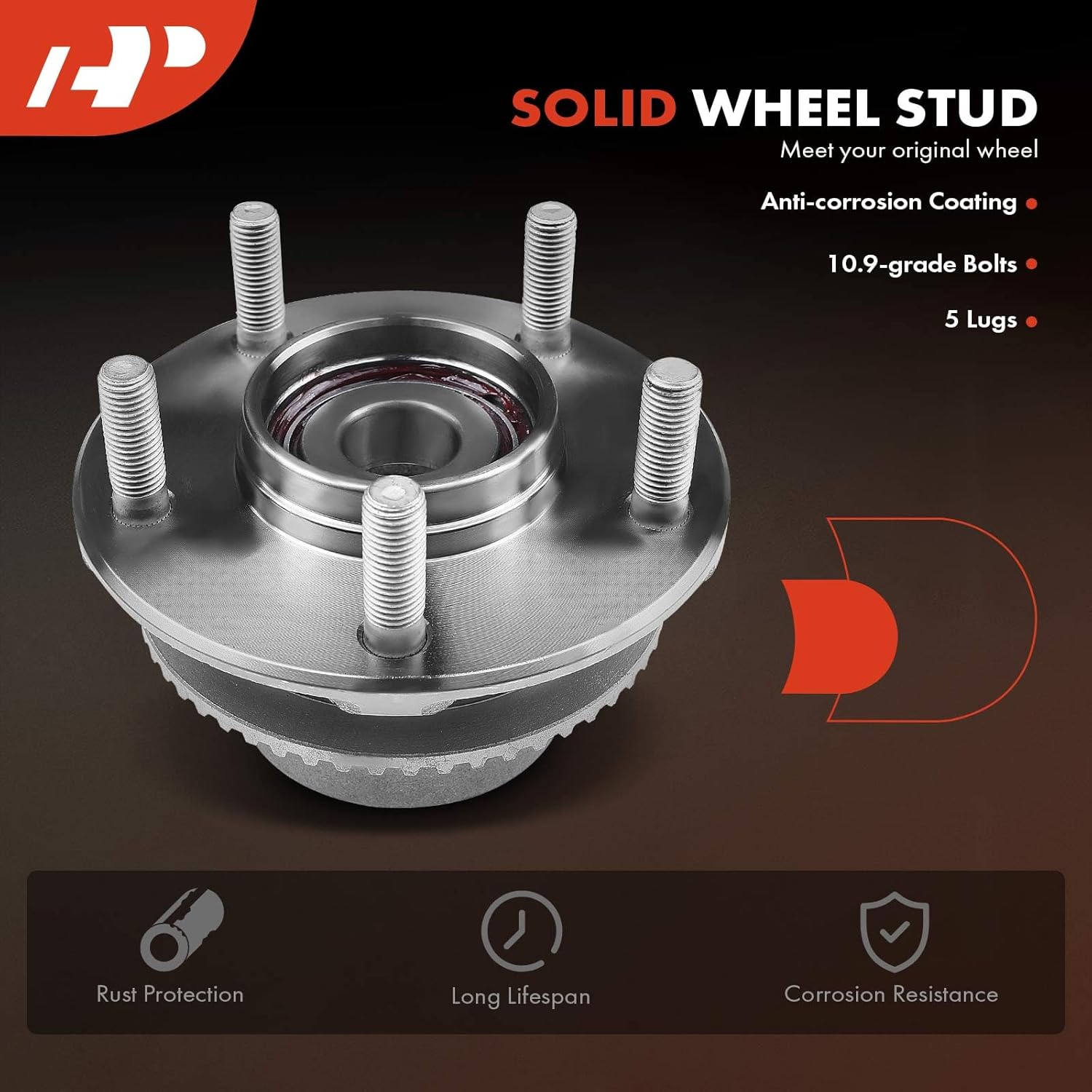 A-Premium Rear Wheel Bearing and Hub Assembly with ABS Ring & 5-Lug Compatible with Kia Sedona 2003 2004 2005, with 4-Wheel ABS