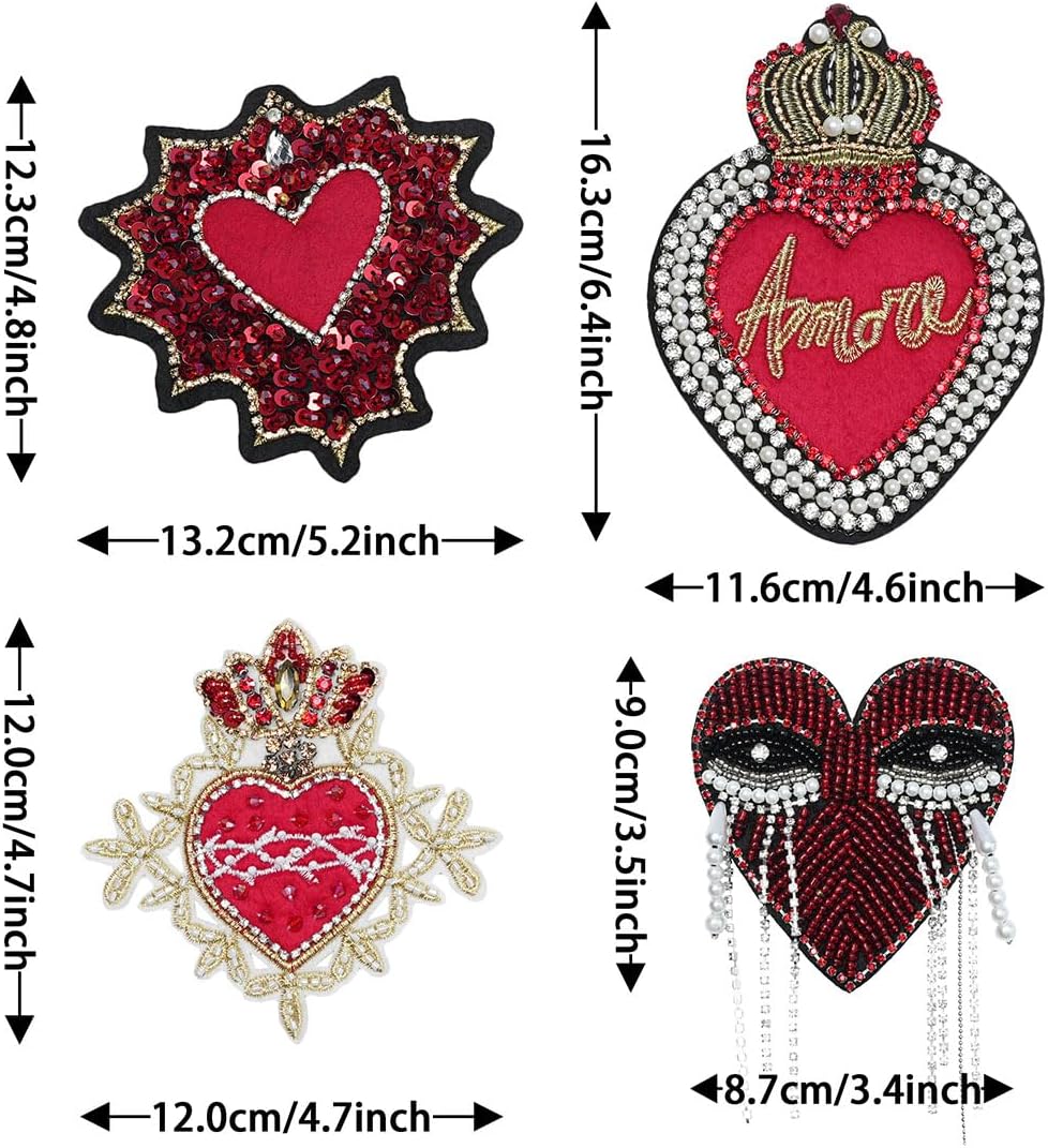 Crown Love Hand Nailed Bead Imitation Diamond Patch Bag Clothes Hat Hand Stitched Clothing Accessories (1 Crown Heart six Patch)