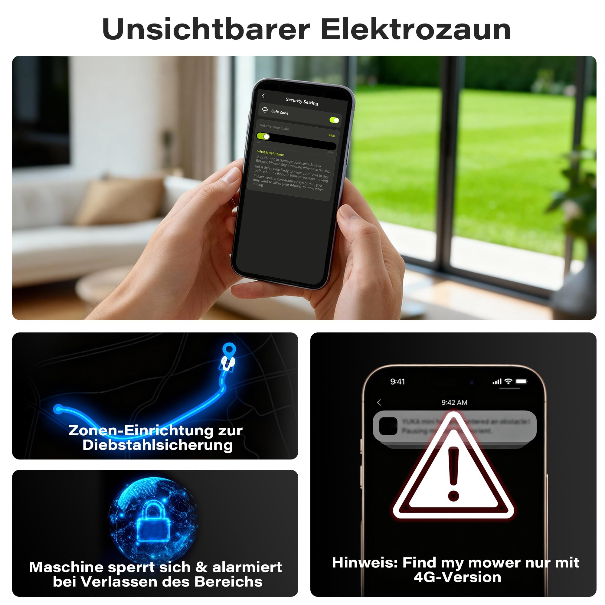 SUNTEK Mähroboter ohne Begrenzungskabel, RTK+Vision+TOF LiDAR Rasenmäher Roboter, KI Auto Kartierung 35% Steigung, Smarte Hindernisvermeidung, Multizonen-Management, App-Steuerung, für 500-750 m²