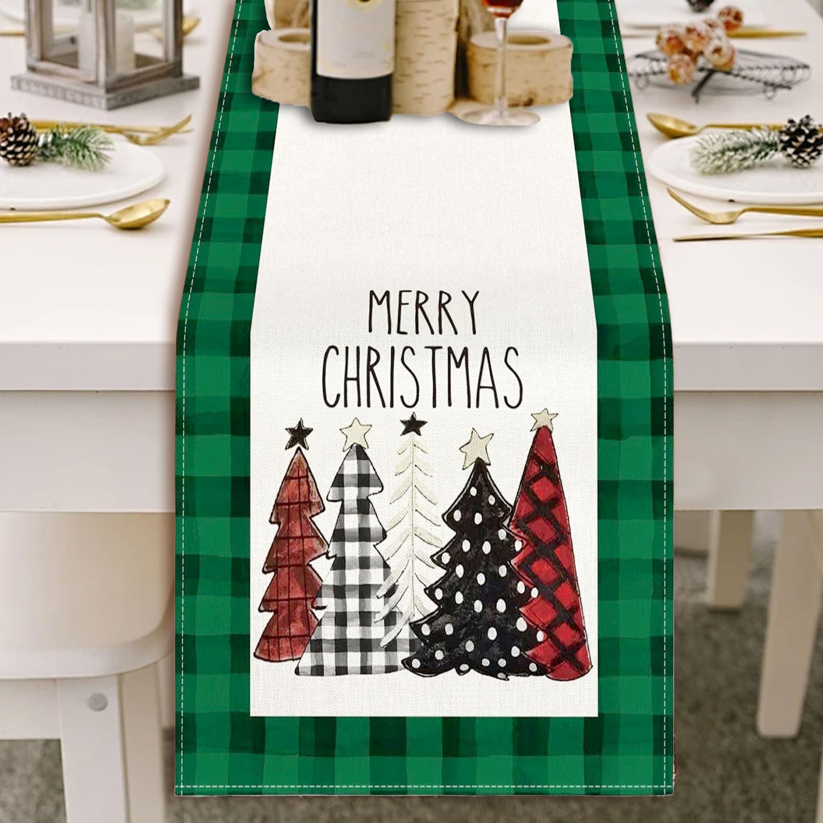 Zueyen Mantel de Navidad, decoración de mesa, mesa de Navidad, decoración de invierno, mantel rectangular, camino de mesa para decoración (verde)