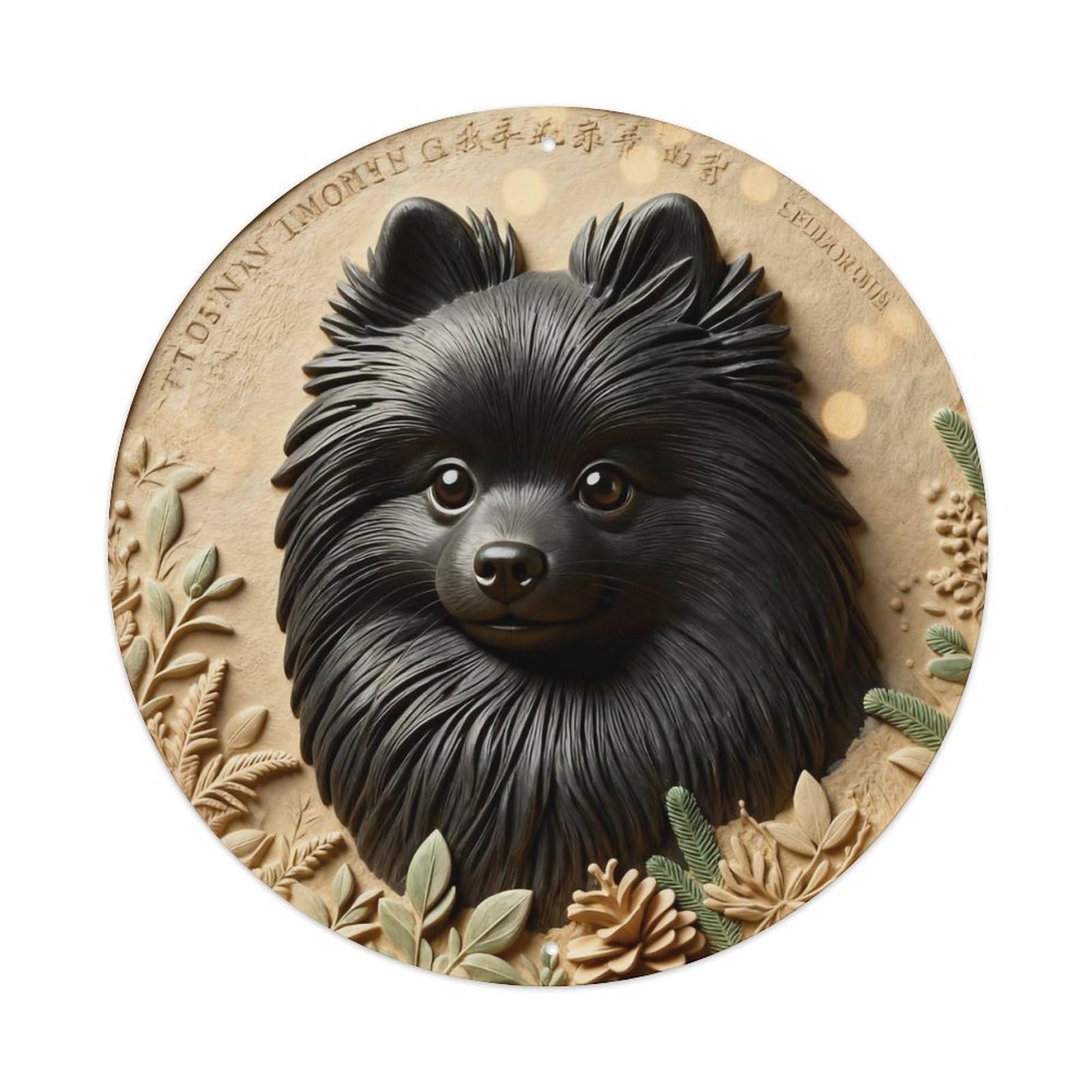Black Pomeranian Floral Background Round Metal Tin Sign Vintage Wall Decor, Bar Garage Cafe Kitchen Home Wall Art Poster 8x8inches