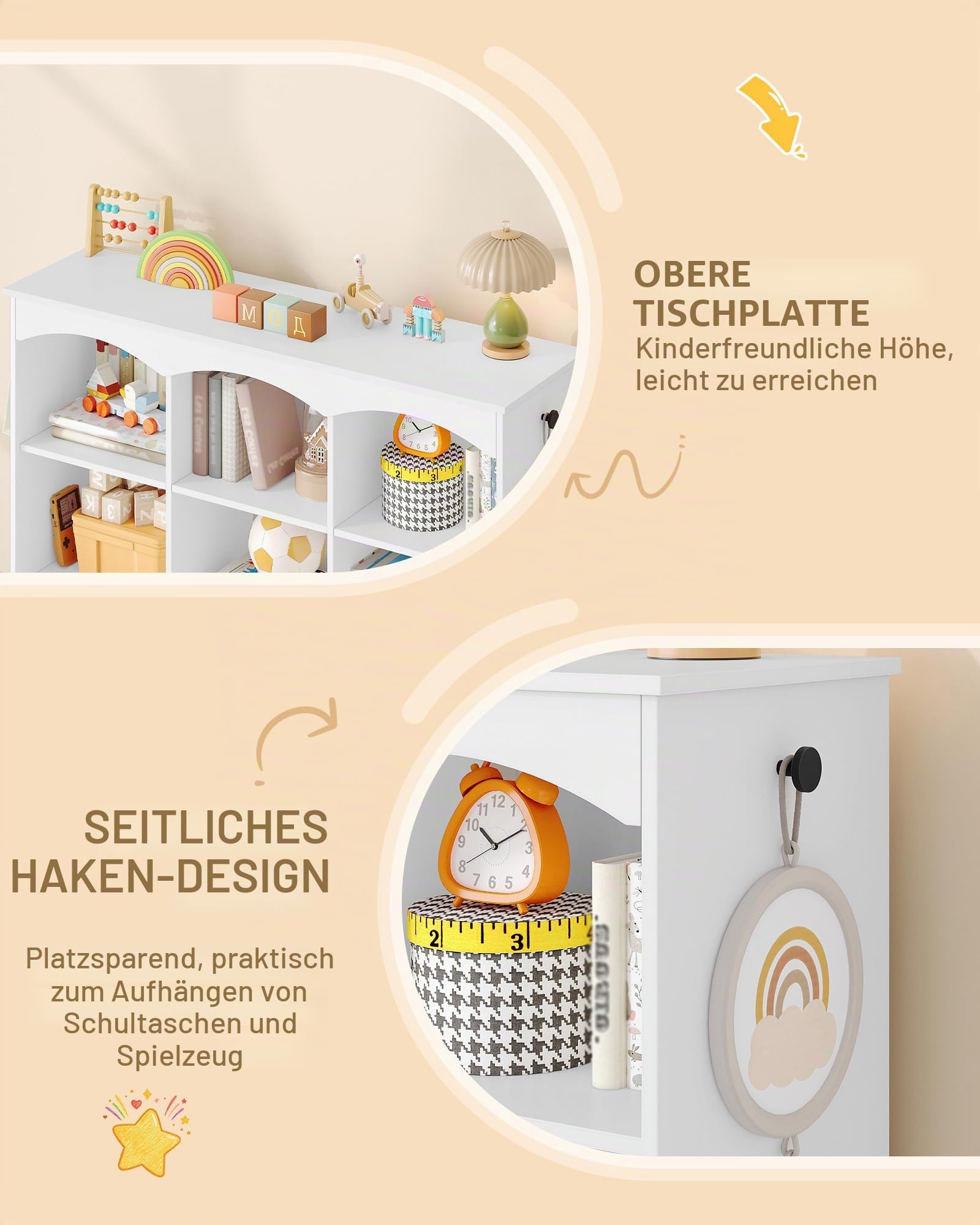 Hzuaneri Kinderregal 103 cm Breite, Kinderzimmer Möbel Weiß | Kinderregal mit 3 Rollboxen, 6 offene Fächer, Spielzeug Aufbewahrung, für Kinderzimmer Wohnzimmer, 30 x 103 x 80 cm, KB33303X