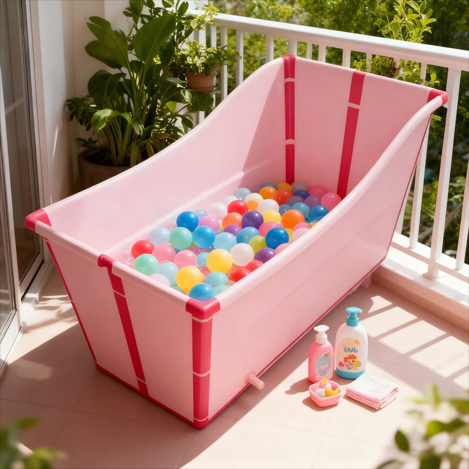 2-in-1 Klappwanne für Haustier & Kleinkind, Multifunktionale Portable Badewanne mit Ablauf, Ideal für Fellpflege und Babybad, Platzsparend Praktisch und Tragbar (Rosa)