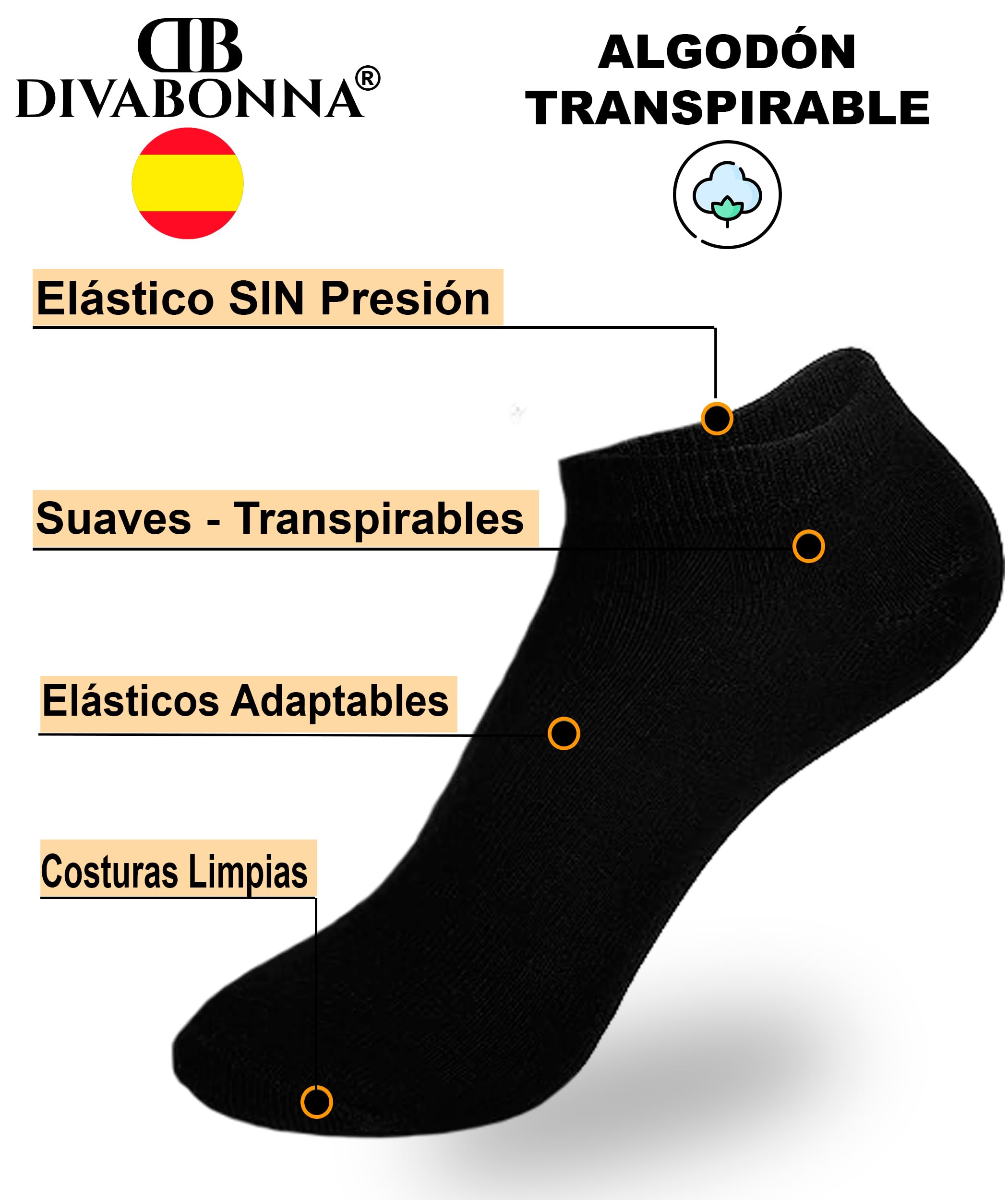12 Pares Calcetines Tobilleros Hombre y Mujer - Calcetines Cortos Hombre y Mujer de Algodón Suaves, Transpirables y Confortables