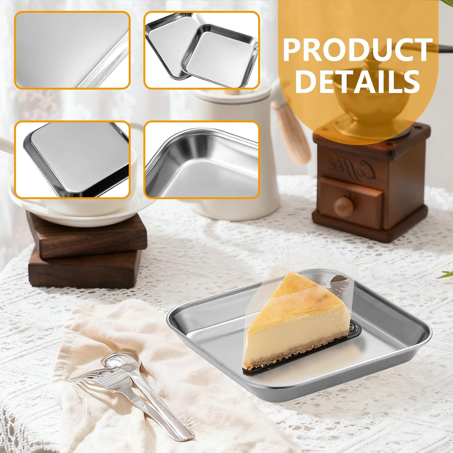 Yitexin 4 Packs Stainless Steel Cookie Sheets for Baking Nonstick, Small Baking Sheet Set Pan Tray Heavy Duty Oven Loaf Bread Cake Cooking Bakeware Kitchen 5.5'' x 5.5''/14 x 14 CM (4PCS)