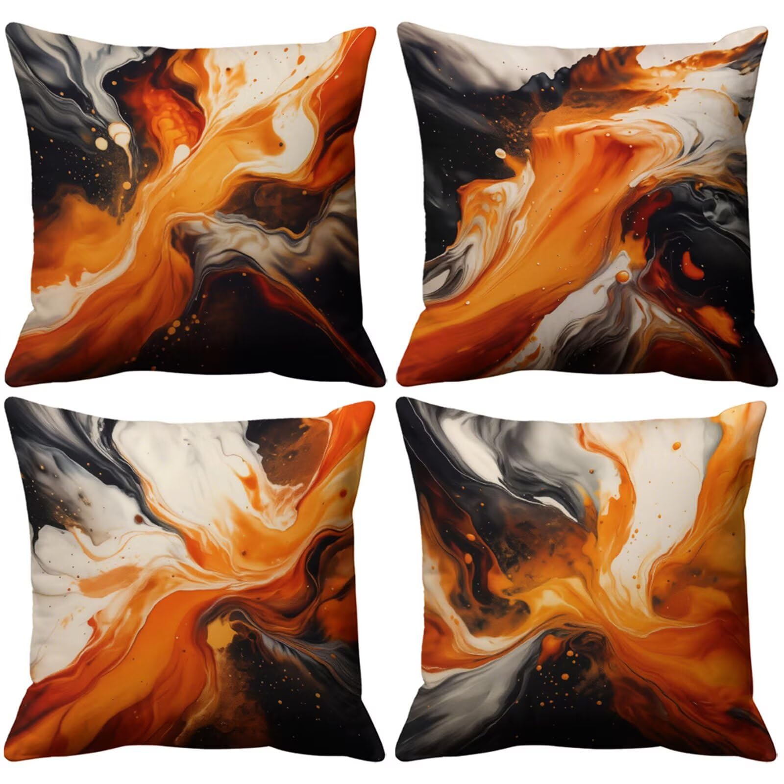 Coussin canapé moderne marbre brun et noir : lot de 4 housses 50x50 cm en lin pour votre déco