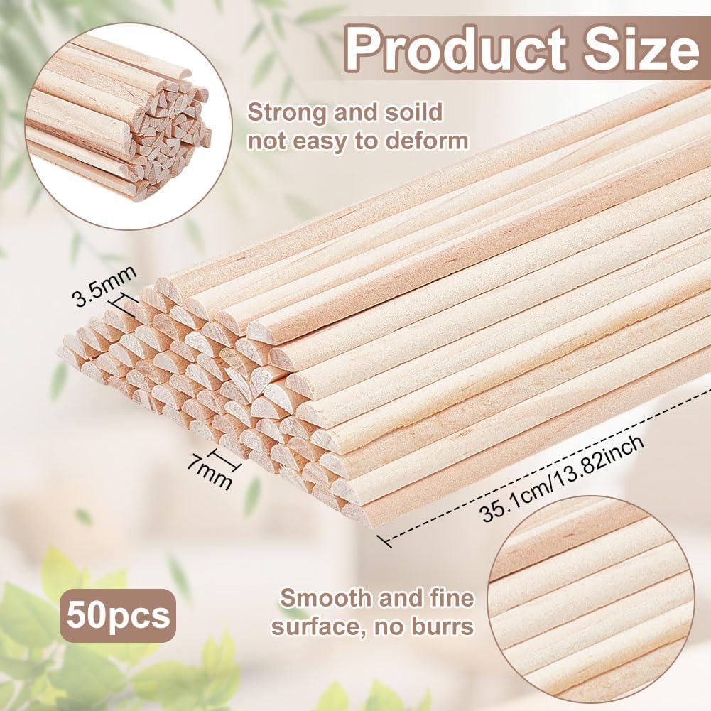 OLYCRAFT 50Pcs 13.8 Inch Wooden Dowel Rods Half Round Split Wood Dowels Sticks Unfinished Wooden Rods Half Round Strips Arch Dowel Rods for DIY Crafts Braiding Tapestry Home Decor