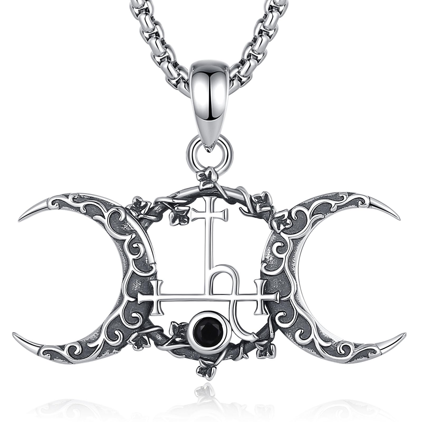 Collar Sello de Lilith Triple Luna Diosa para Mujer Plata de Ley 925, Vintage Lilith Witcher Collars Wicca Colgante Runas Joyería Amuleto de la Suerte Regalo para Mujer, 50CM