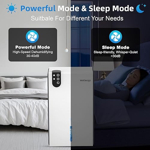 Miniatura 4 de Deshumidificador para el hogar (85 onzas, 1000 pies cuadrados) pequeños deshumidificadores para sótano, apagado automático, modo de sueño, luz de 7