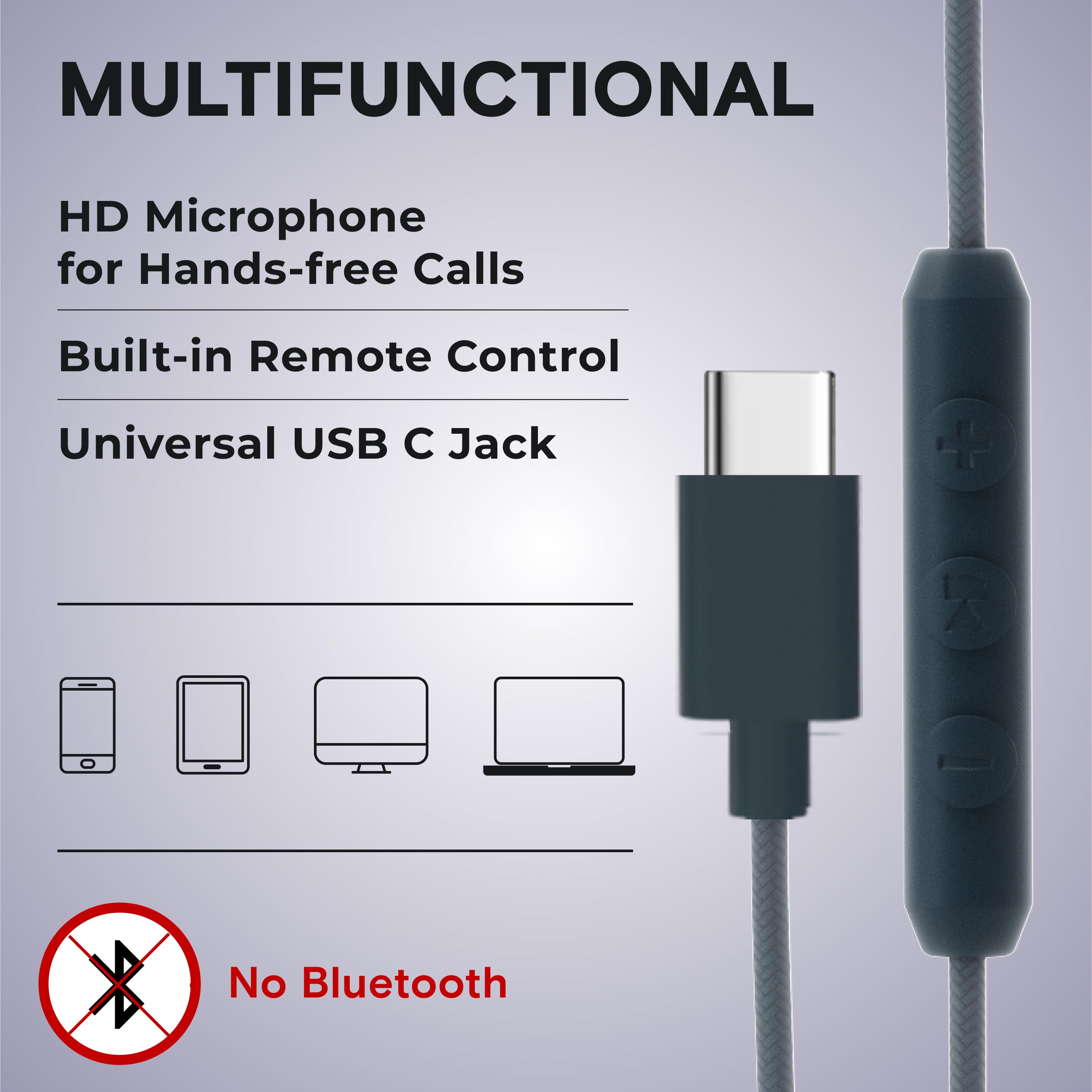 ARTIX CL750 - Cuffie cablate USB C con microfono e controllo del volume, isolamento acustico, per iPhone 15-16, auricolari Samsung per computer, con cavo, plug and play