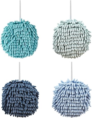 Paquete de 4 toallas de mano de chenilla para baño, secado rápido, toalla de baño de manos con bucles para colgar, microfibra absorbente para secado