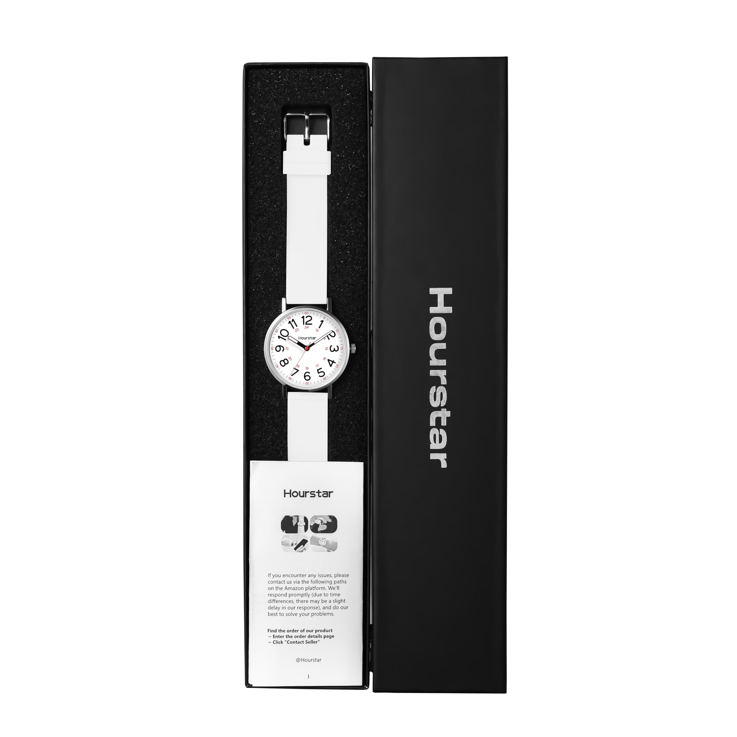 Damen Analog Krankenschwester Uhr mit Sekundenzeiger zum Stillen 12/24 Zeit Silikon Band Leicht Ablesen (Weiß)