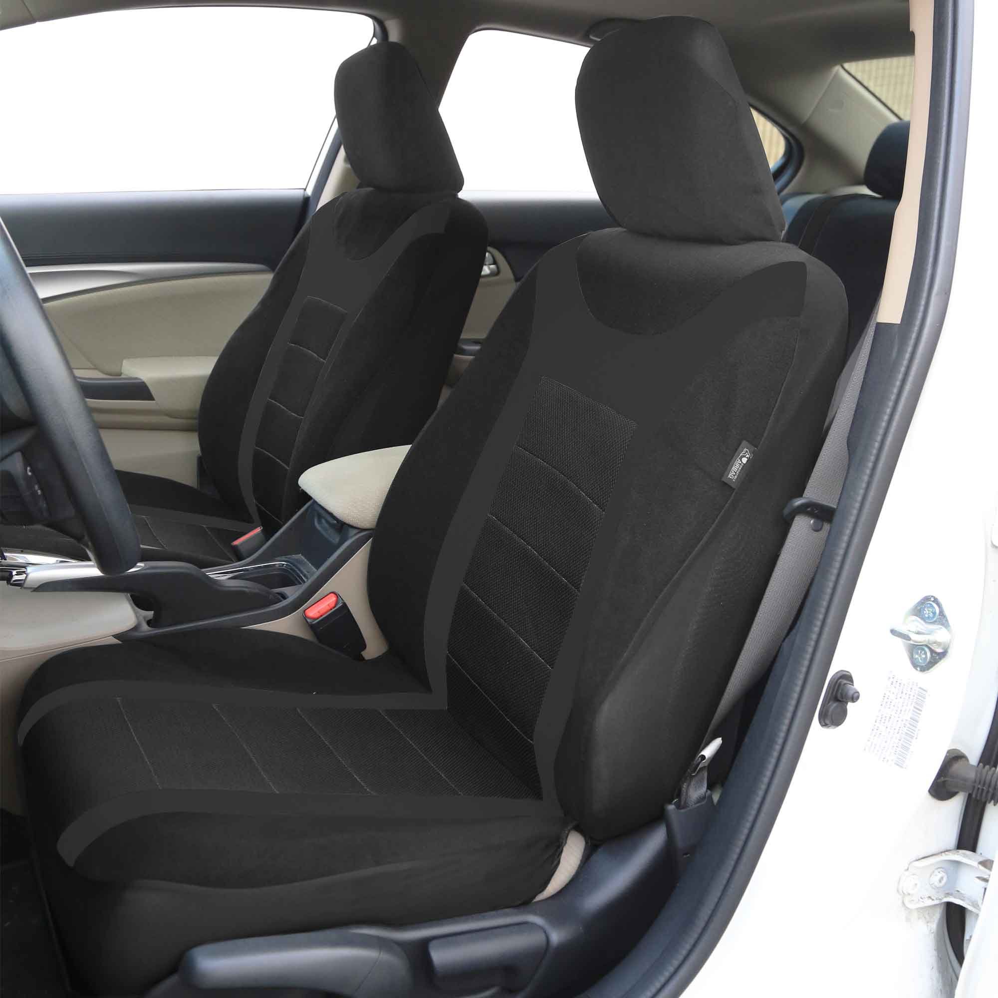 FH Group Front Set Cloth Car Seat Covers for Low Back Car Seats with Removable Headrest, Universal Fit, Airbag Compatible Seat Cover for SUV, Sedan, Van, Black