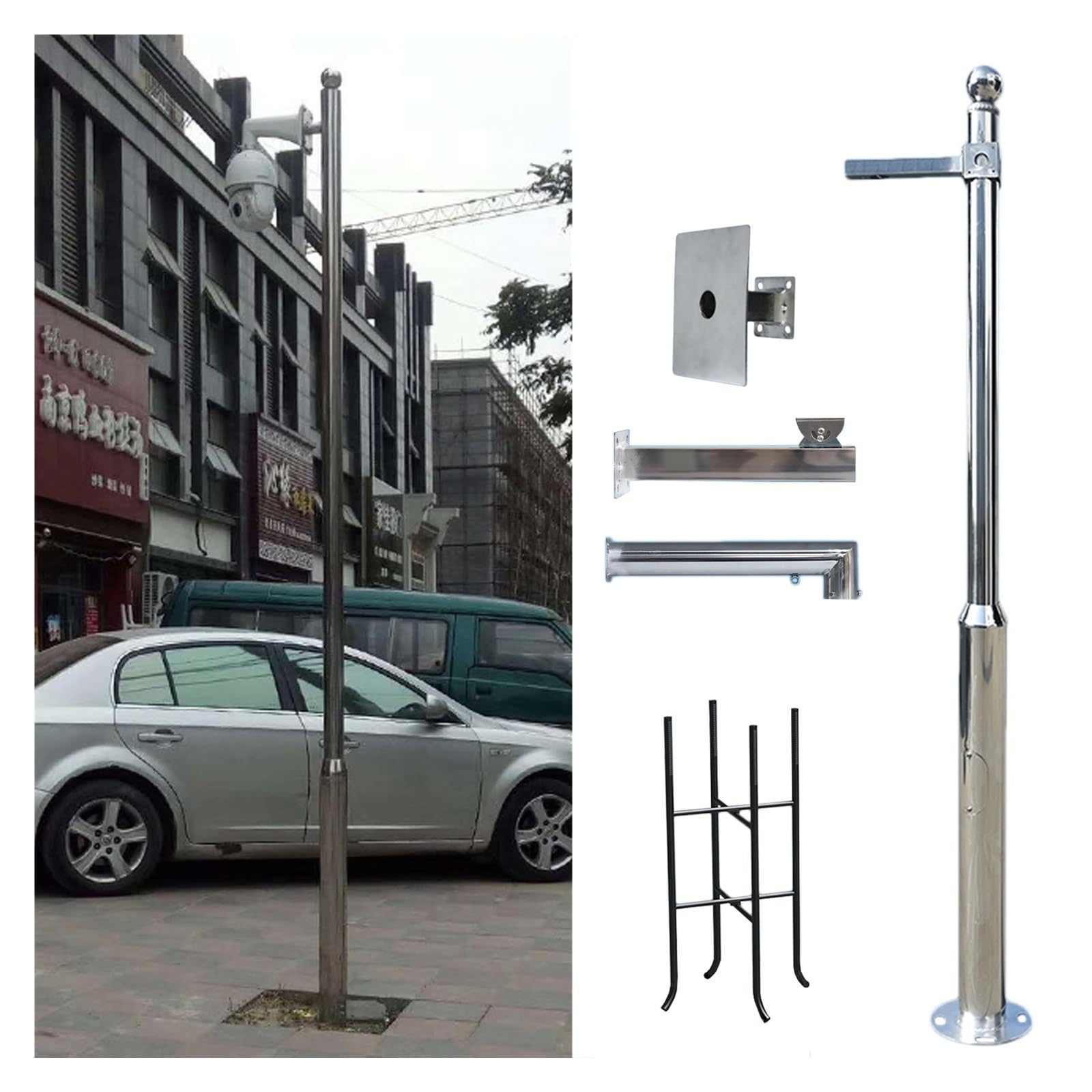üBerwachungskamera halterung Sicherheitsmast aus Edelstahl 304, Kameraüberwachungsmast und Halterung für den Schulhof, die Veranda, die Terrasse, den Gehweg, Weitwinkel-CCTV-Mast(Height 2+2+1.5 m)