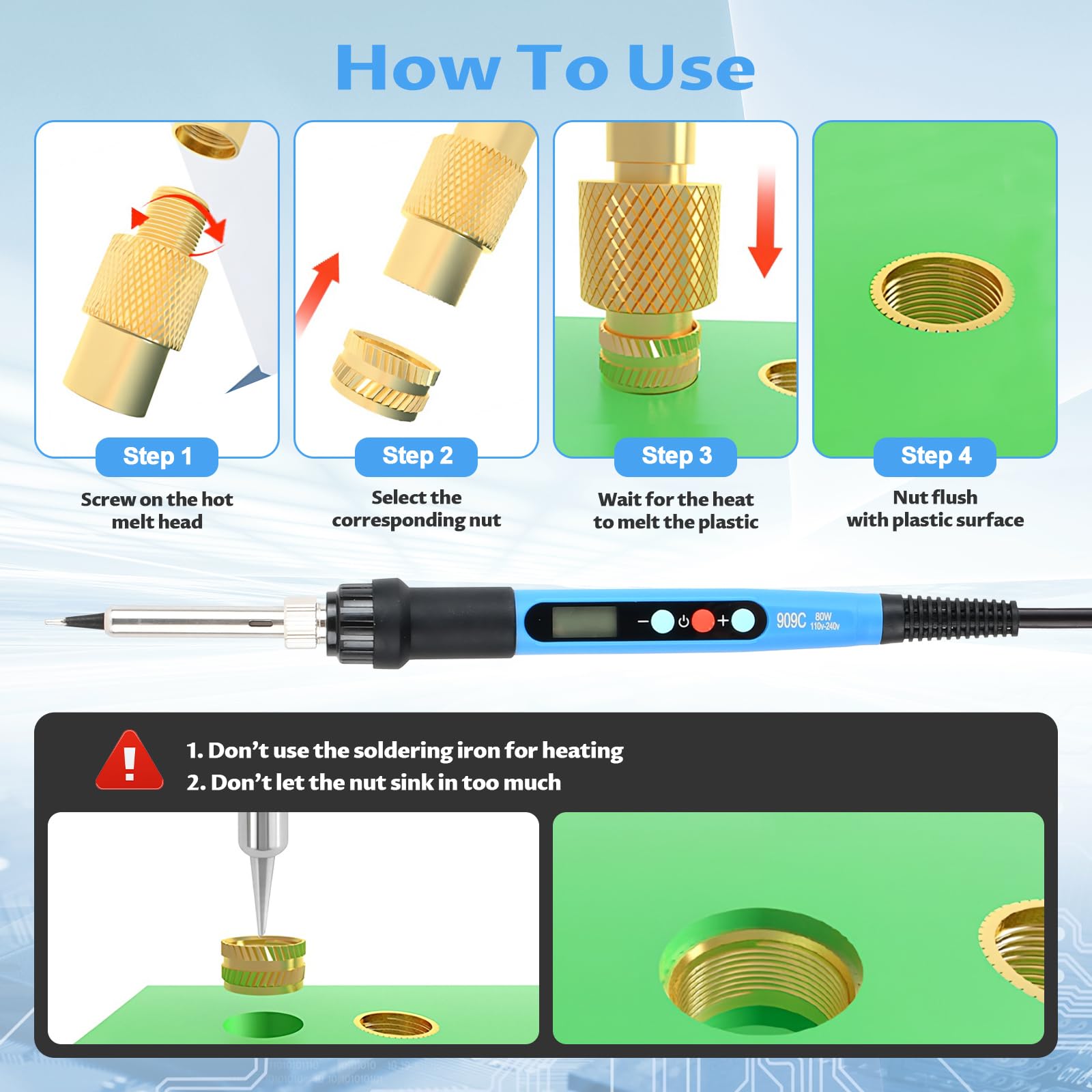 Kit De Soldador 80W Temperatura Ajustable Para Insertos Roscados M2 A M8 - Perfecto Para Impresión 3D Y Reparaciones Electrónicas