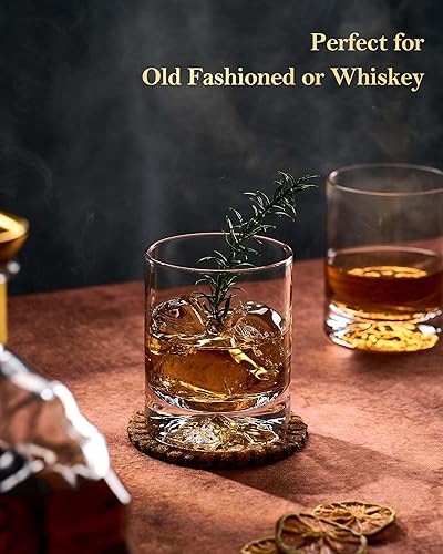 Miniatura 7 de JBHO Cóctel doble de cristal soplado a mano, vasos de whisky sólidos, vasos de rocas, vasos de bola baja, 12 onzas, juego de 2 unidades, tamaño