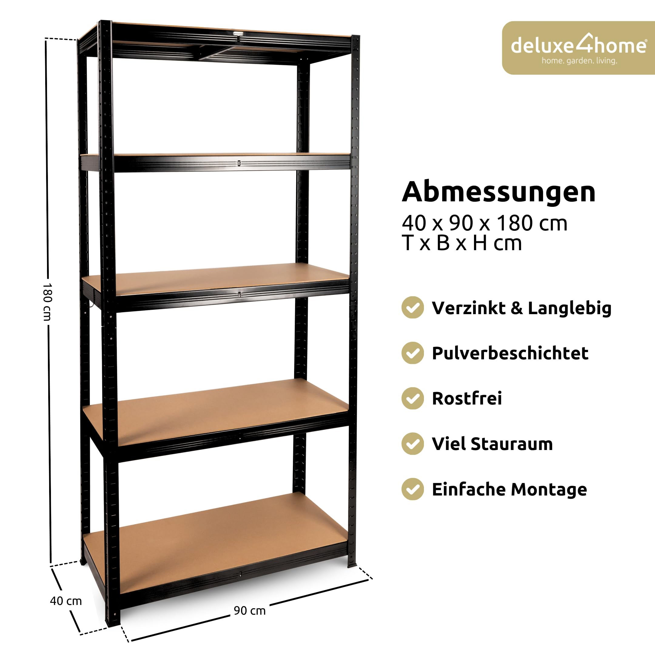 2er Set Schwerlastregal Schwarz I Kellerregal verzinkt I 40x90x180 cm I Lagerregal jeweils bis 875kg belastbar I Stahlregal Regal mit Stahlgestell und verstellbaren Ablagen