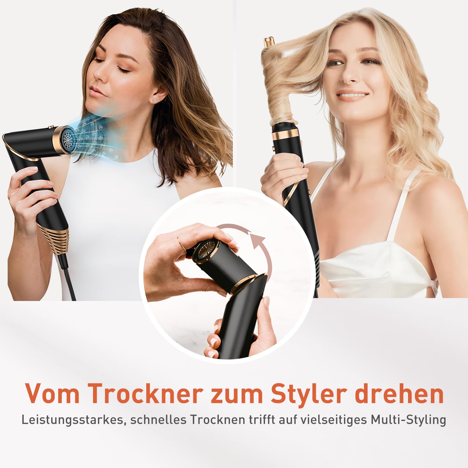 TANSHINE 5-in-1 Hairstyler faltbar 1000W Ionen Heißluftbürste | Klappbar, 5 Styling-Aufsätze, 1000W, Dual Voltage, 3 Temperaturen, Ionen, 1kg