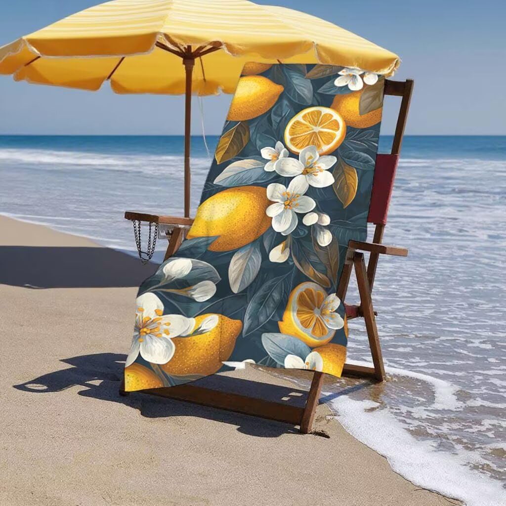 Telo Mare XXL 100x200cm/35x70cm, 2 Set Telo Mare Microfibra Limone Asciugamano Palestra Uomo, Antisabbia, Leggero, Asciugatura Rapida, Teli da Spiaggia Grandi Accessori per Camping Natation Yoga I-93