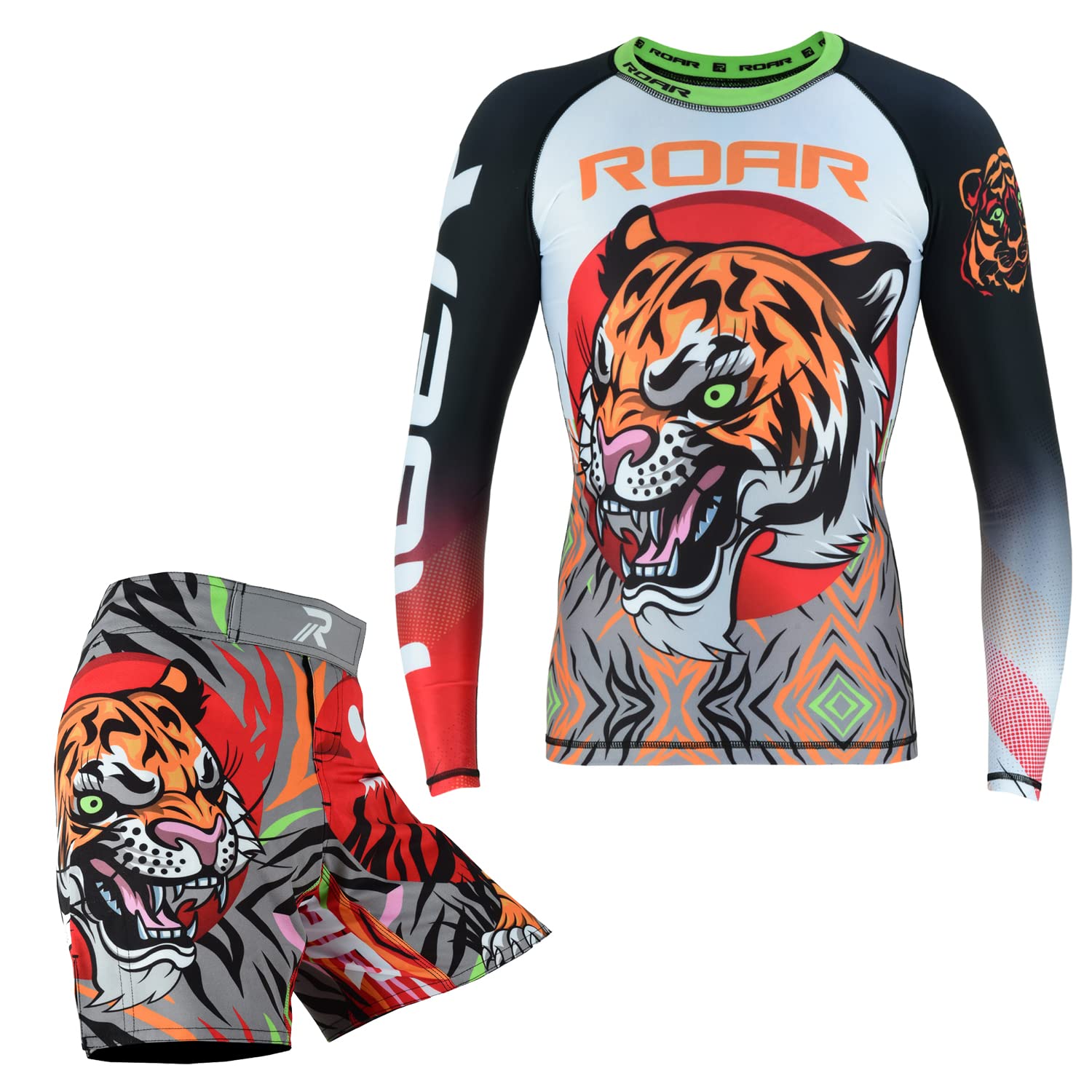 ROAR-INT MMA Rash Guard &amp; BJJ Shorts Set Kids Fight Training Grappling Wear Jiu Jitsu Gi Trunks Outfit Set