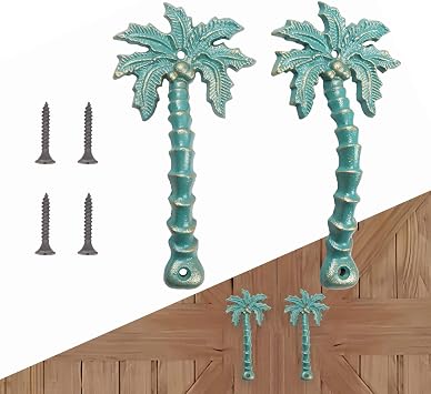 2 Pack Barn Door Handles, 7.5" Heavy Duty Gate Door Pull Handle Coconut Tree Shaped Antique Metal Barn Doors Handles Large Rustic Carved Door Pulls for Barn Doors, Gates Garages Sheds, Cabinet, Closet